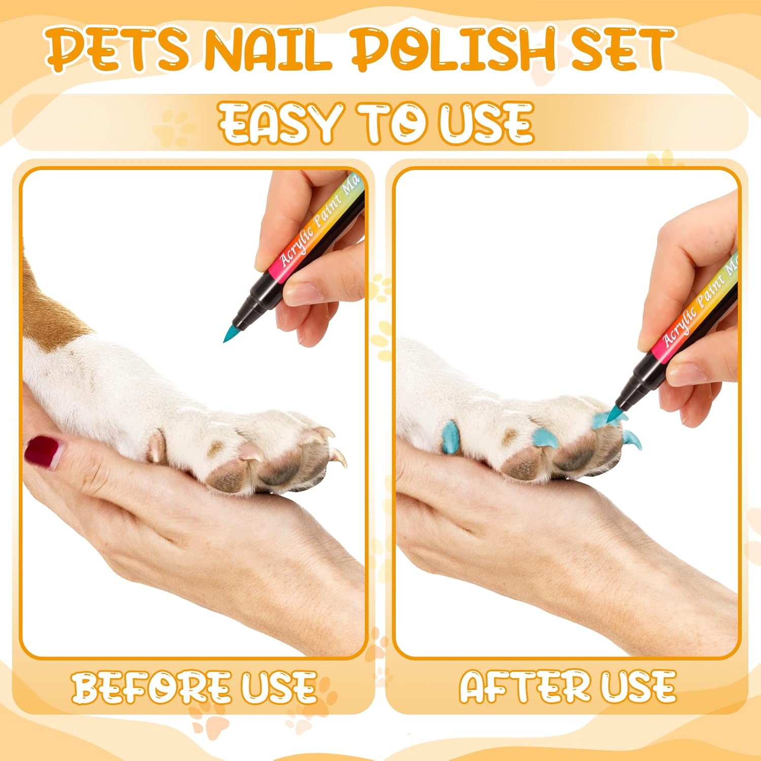 Juego de 24 colores de esmalte de uñas para perro, uñas oscuras o claras, sin olor, secado rápido, fácil de usar, no tóxico e inodoro para