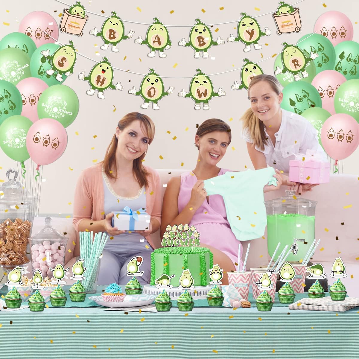 Decoraciones de fiesta de baby shower, tema de aguacate y frutas, suministros para fiesta de baby shower, pancartas de baby shower, 18 globos de