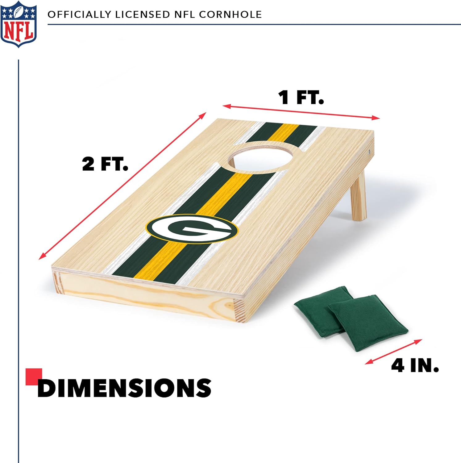 NFL Football – Juego de cornhole de madera maciza de 1 x 2 pies con impresión directa HD del equipo, gran regalo para cualquier fanático de los