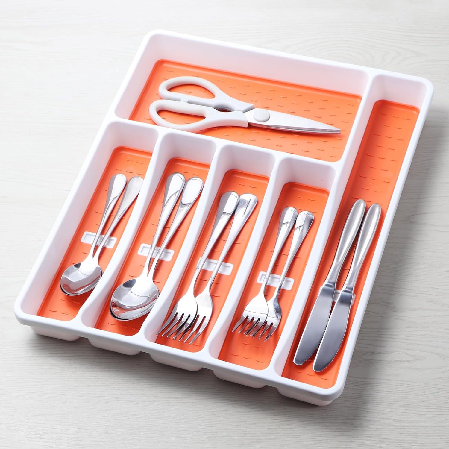 CherHome Organizador de cubiertos con iconos de cubiertos, bandeja de cubiertos para cajón de cocina, cubiertos de plástico, organizador de cajones