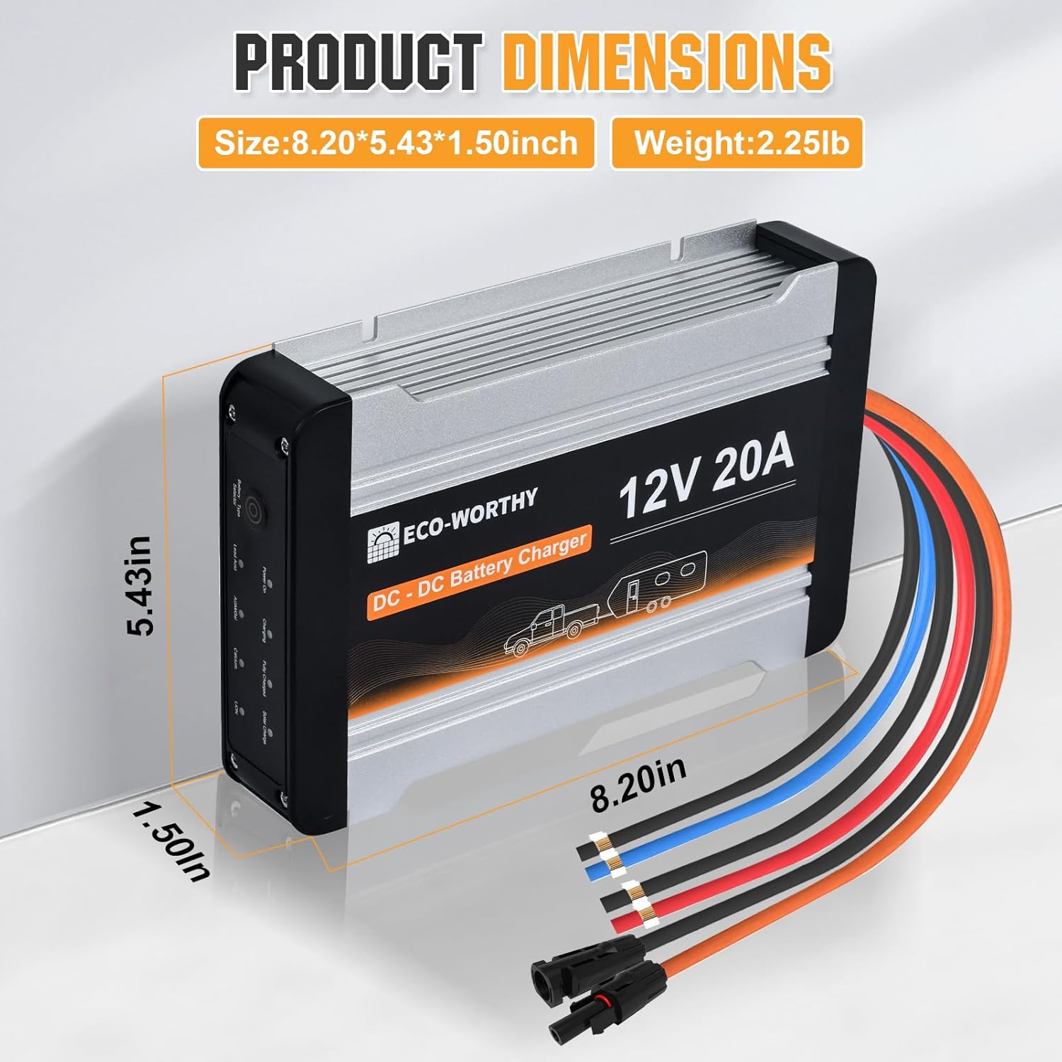 ECO-WORTHY Cargador de 12V 20A DC a DC con controlador de carga solar integrado, cargador de batería a bordo 2 en 1 con batería de litio MPPT