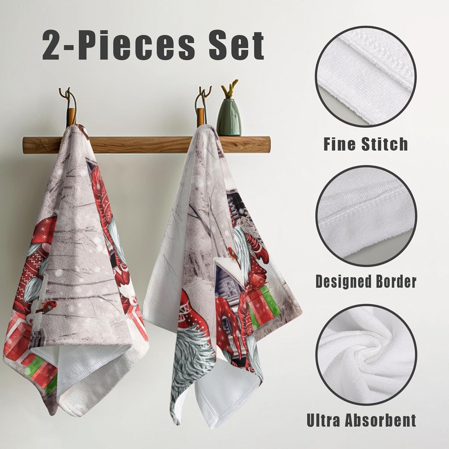 Toallas de mano de gnomos de invierno para baño, diseño de pájaros cardenales rojos, copos de nieve, toallas de cocina de bosque nevado rosa,