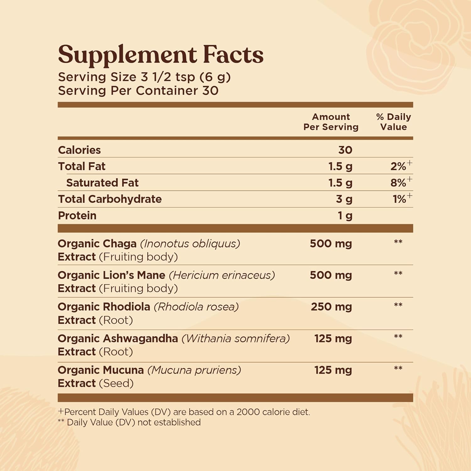 Focus Organic Mushroom Coffee Latte de Four Sigmatic  1500 mg de adaptógenos por porción  Melena de león, Chaga, Rhodiola, Ashwagandha y muuna para