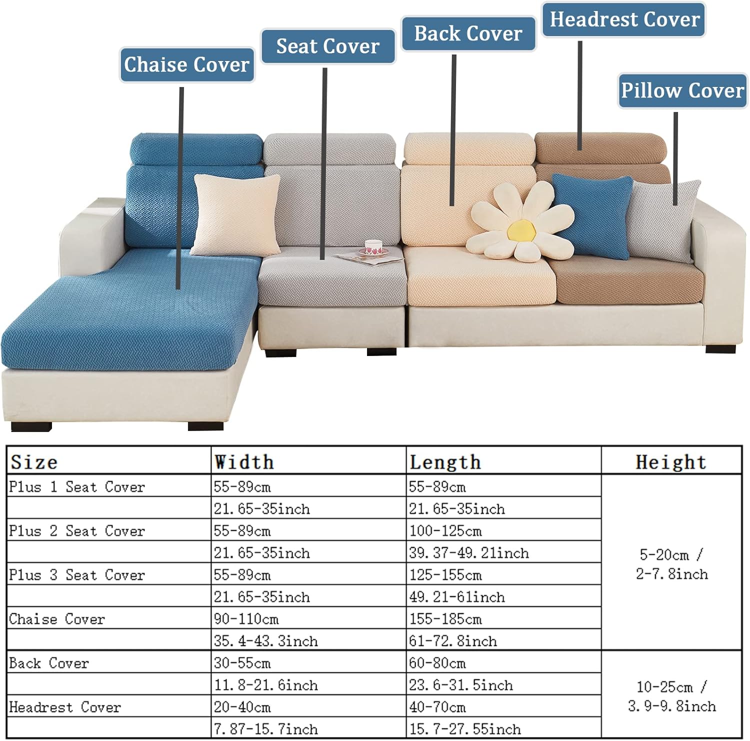 Fundas de almohada universales resistentes al desgaste para sofá, 1 funda de almohada elástica, funda de cojín cuadrada sólida de repuesto, 18 x 18