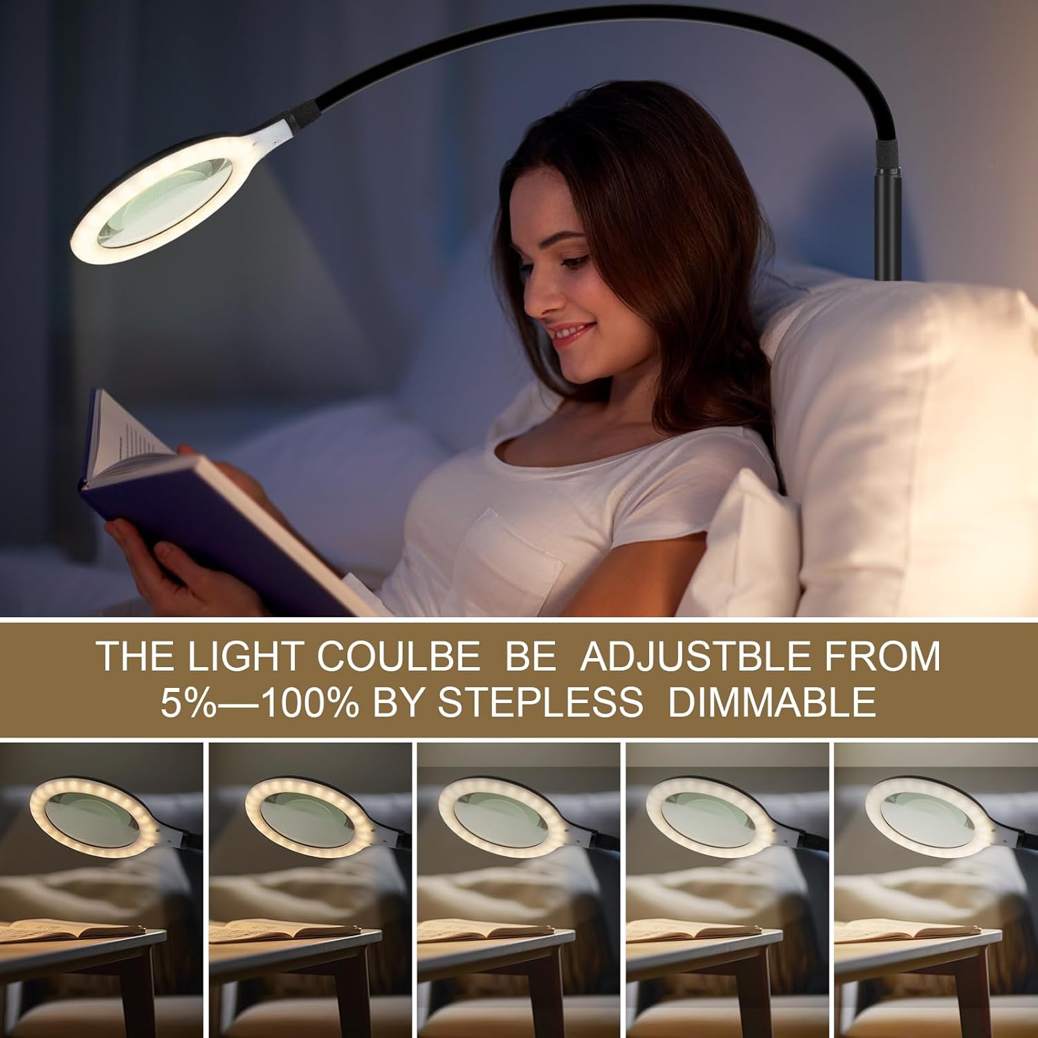 Lupa con luz y soporte, lámpara de aumento manos libres con cuello de cisne flexible, lupa regulable para lectura, reparación de trabajo cercano y