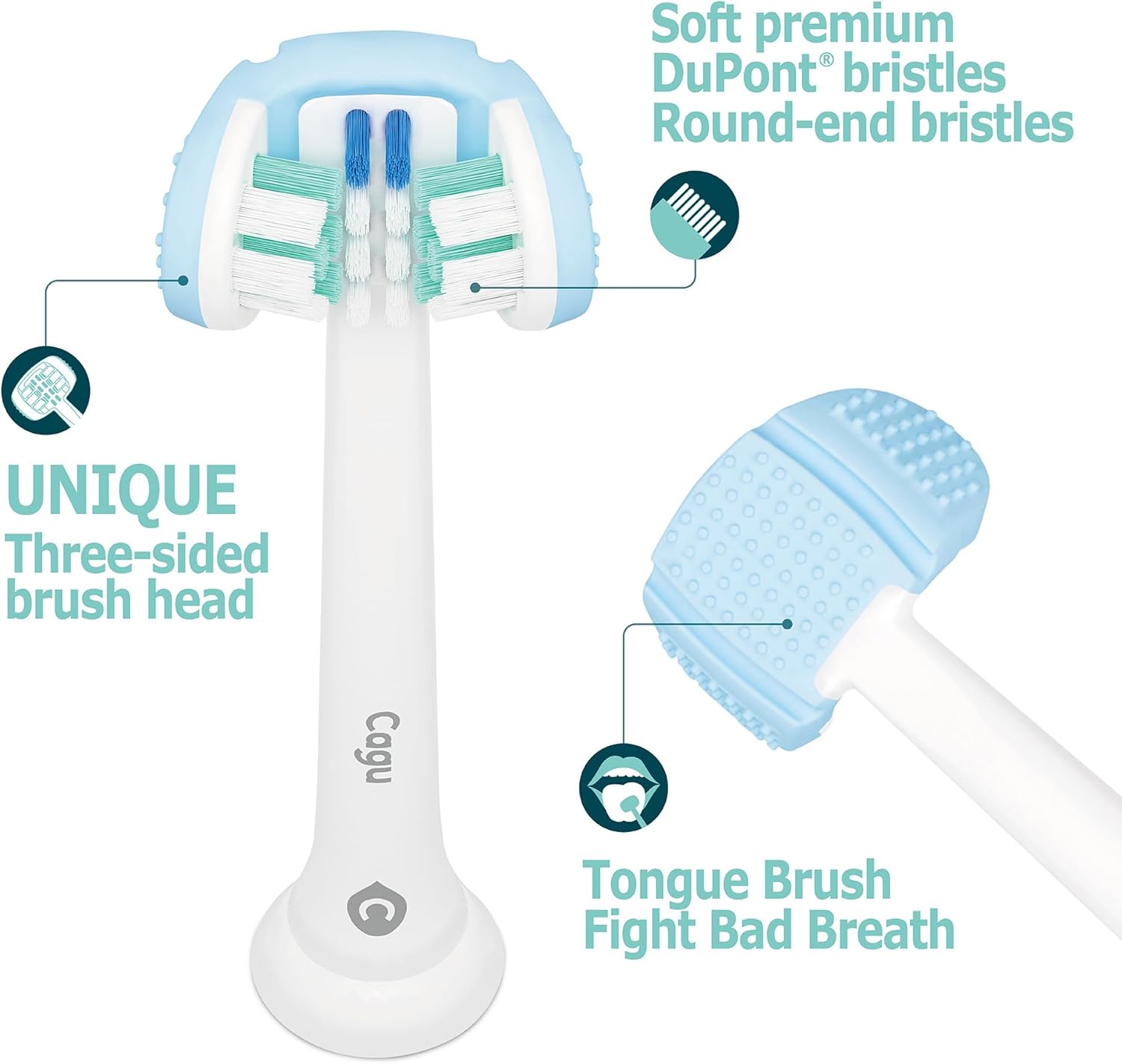 Cabezales de cepillo de dientes de tres caras con cepillo de lengua compatible con cabezal de cepillo de repuesto Philips Sonicare, cabezal de