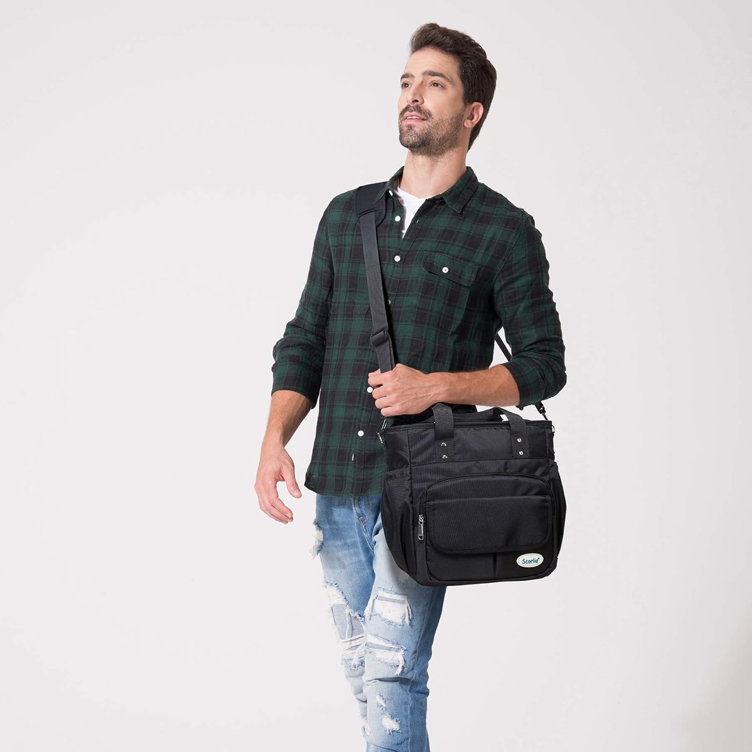 Scorlia Bolsa de almuerzo aislada, bolsa de almuerzo extragrande a prueba de fugas con correa de hombro extraíble, duradera y reutilizable con