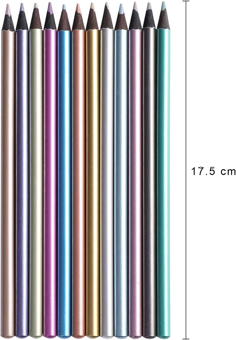 12 lápices de colores metálicos, 12 colores, no tóxicos, lápices de colores preafilados, lápices de dibujo de madera negra, kit de lápices de