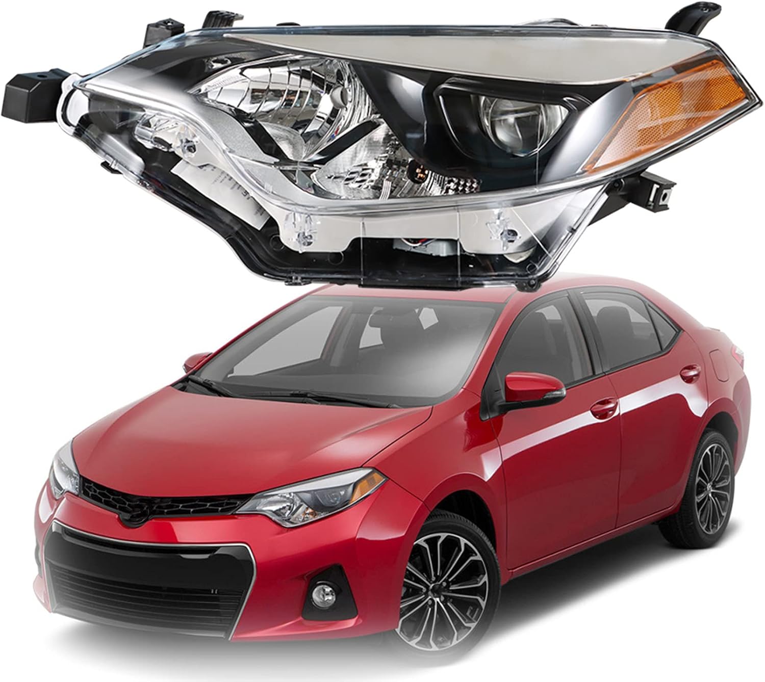munirater 8115002E60 – Lámpara de luz delantera izquierda negra con LED de repuesto integrado para 2014 2015 2016 Corolla Sedan de 4 puertas
