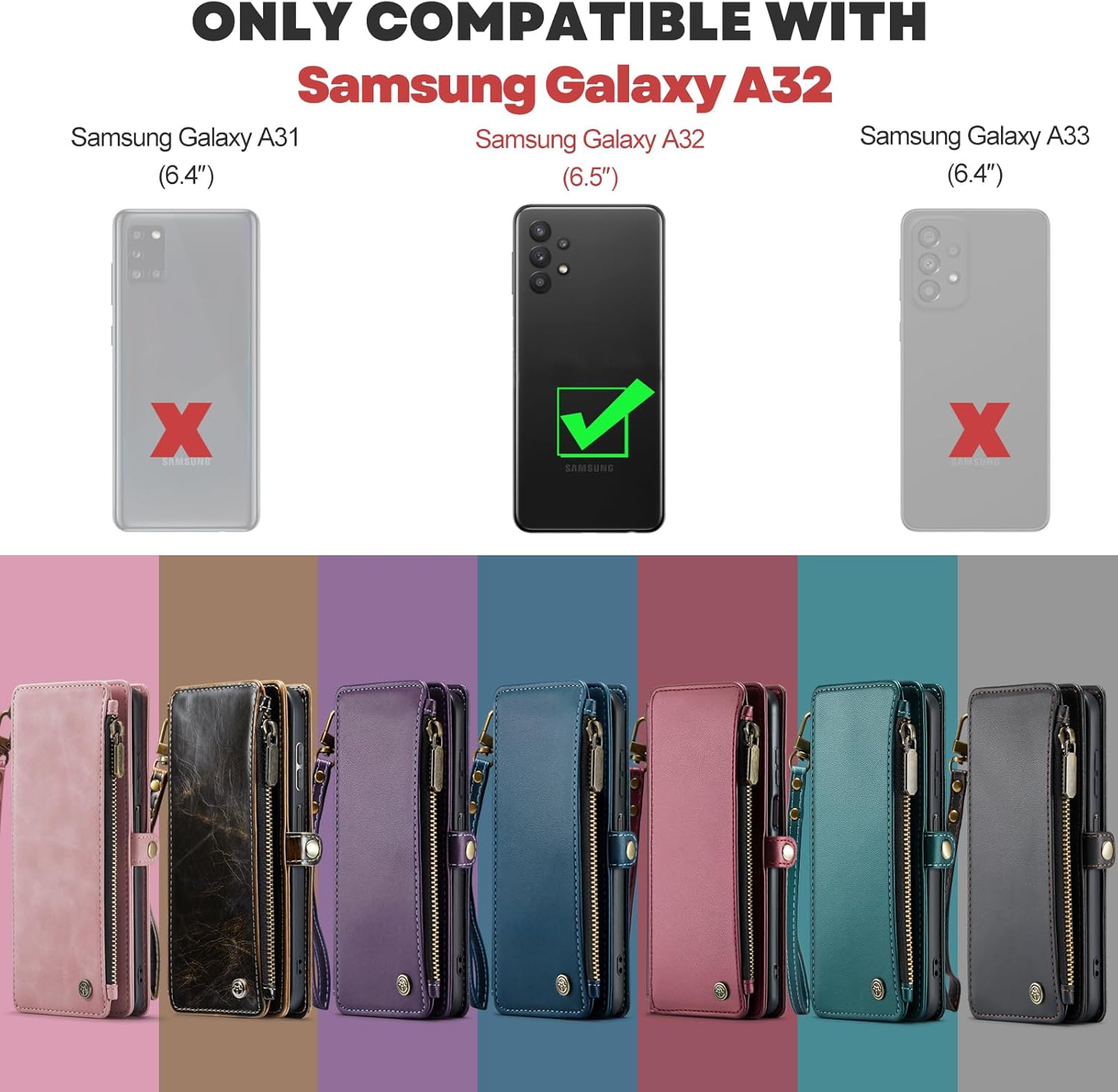 Defencase Funda para Galaxy A32 5G, bloqueo RFID para Samsung Galaxy A32 5G, cartera para mujeres y hombres con tarjetero, cierre magnético, funda