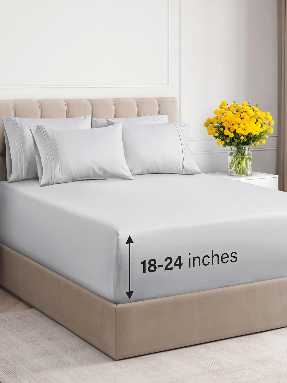 Juego de sábanas extra profundas tamaño Queen, sábanas transpirables y refrescantes de 6 piezas, juego de sábanas de lujo para hotel, fácil ajuste,