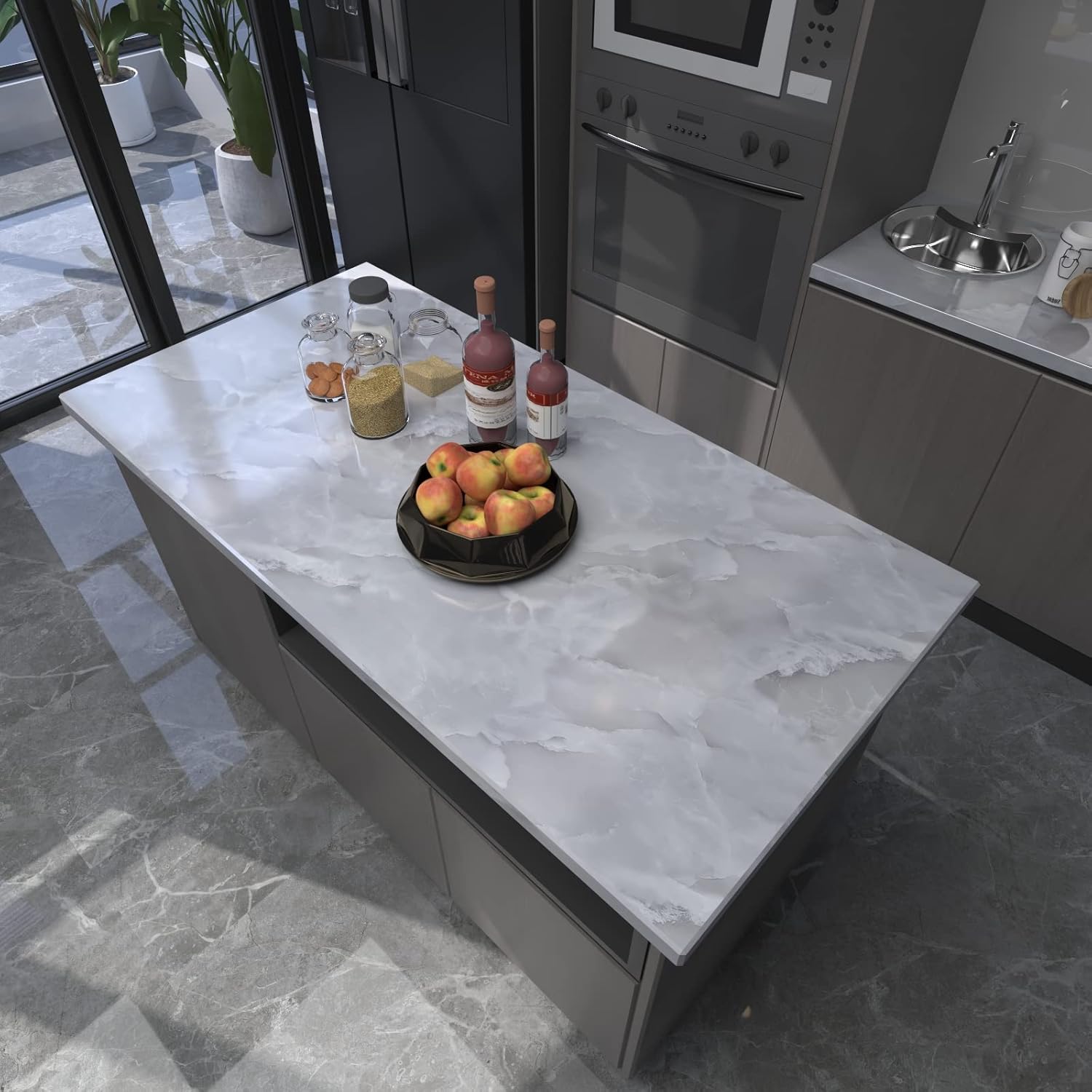 Papel de contacto de mármol gris de 35 x 196 pulgadas, papel tapiz de mármol, papel tapiz autoadhesivo para paredes de cocina, impermeable, fácil de