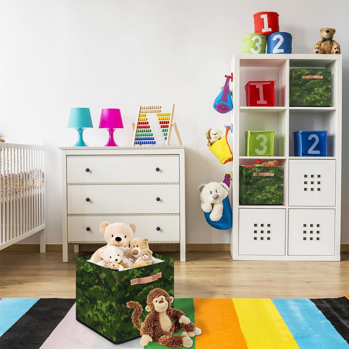 KOBLEN Moderna cesta de almacenamiento cuadrada de camuflaje plegable para ropa, cesta de almacenamiento de ropa de 13 x 13 pulgadas, cubo grande