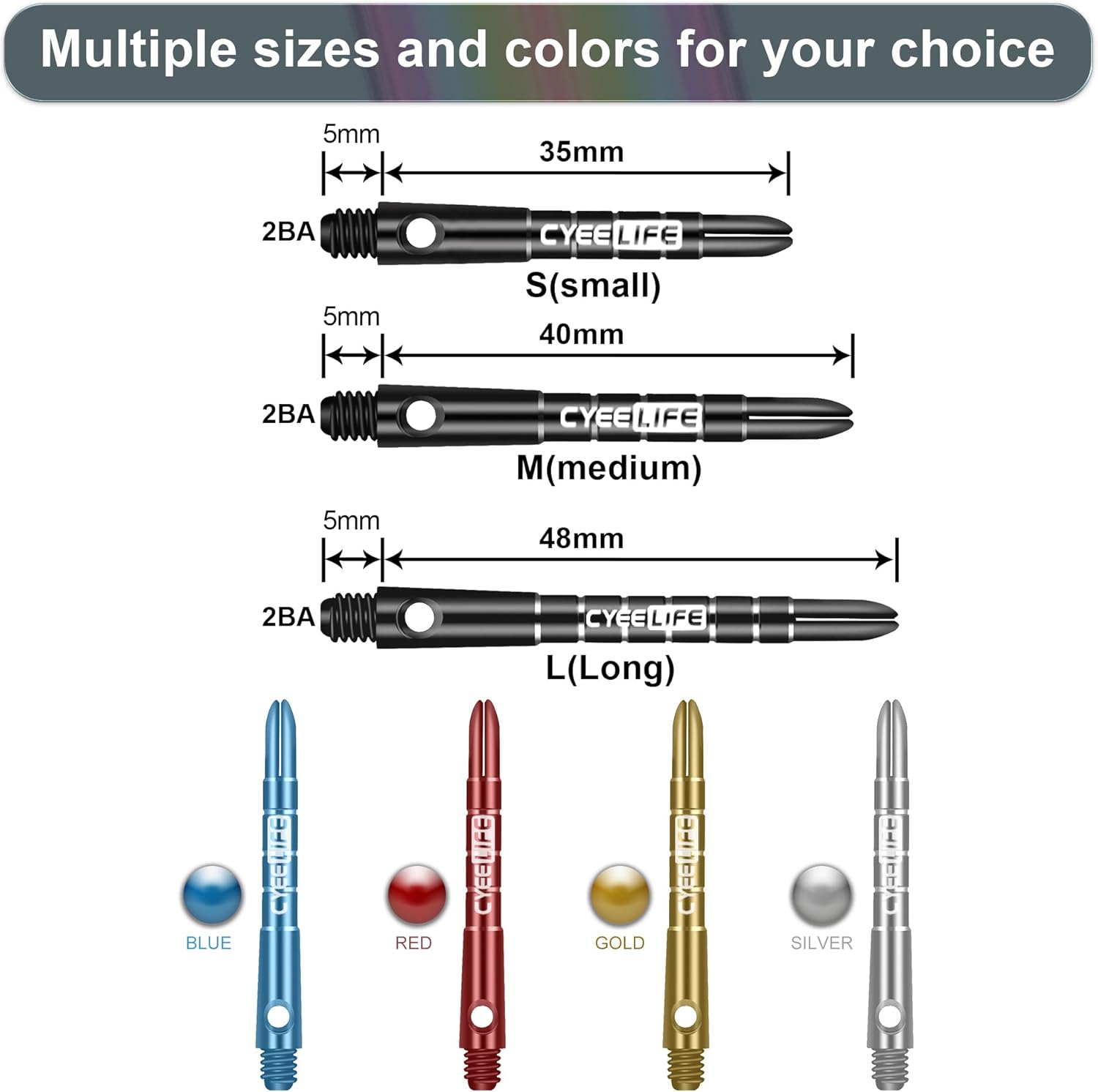 CyeeLife Ejes de dardos de aluminio 15 piezas con anillos de goma 35401.890 in (SML), varios colores disponibles