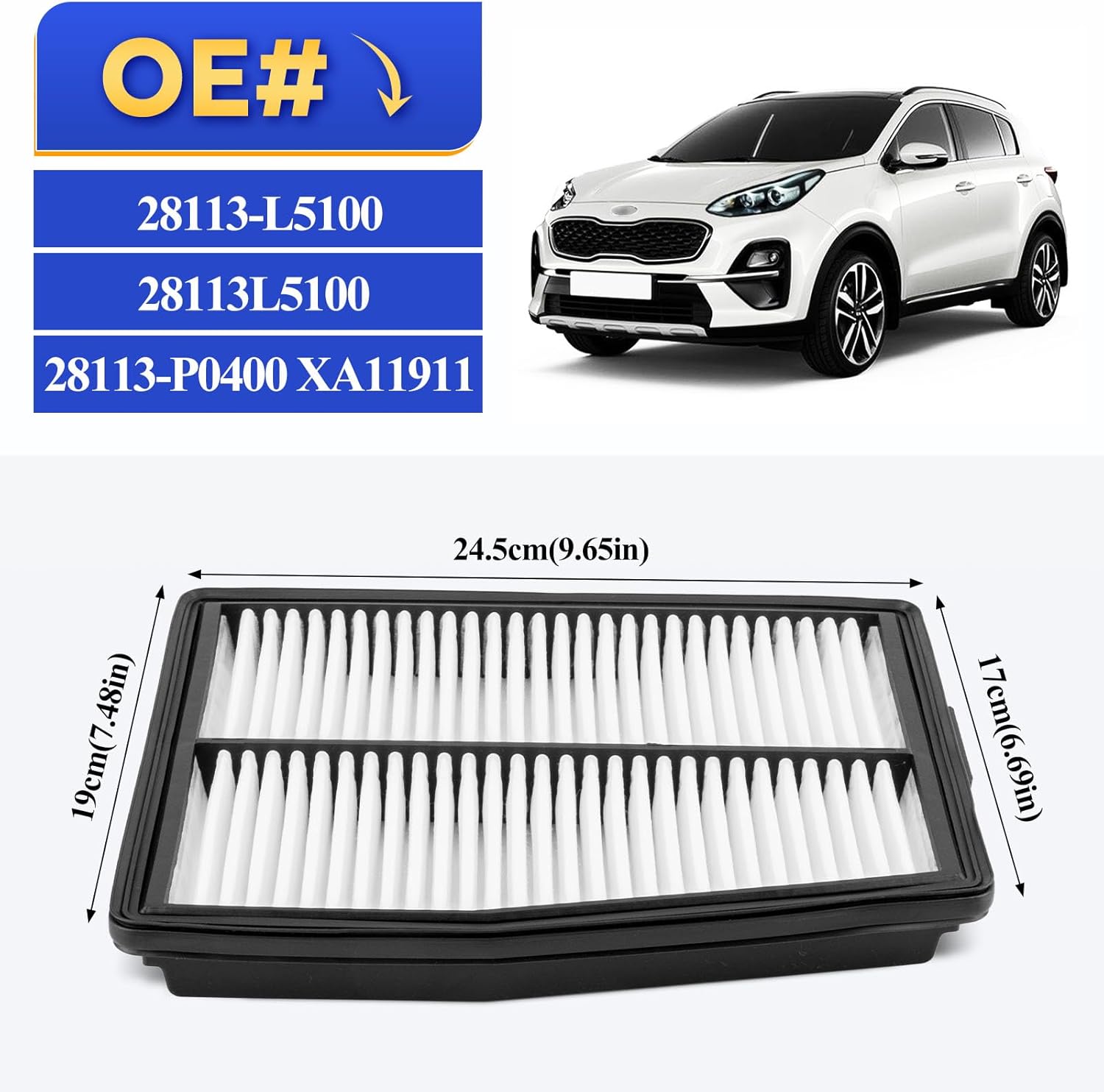 (Solo híbrido) 28113-L5100 Filtro de aire de motor para Hyundai Tucson 2020 2021, 2021 2022 HYUNDAI Santa FE 2021-2023 Hyundai Tucson 2021 2022 2023