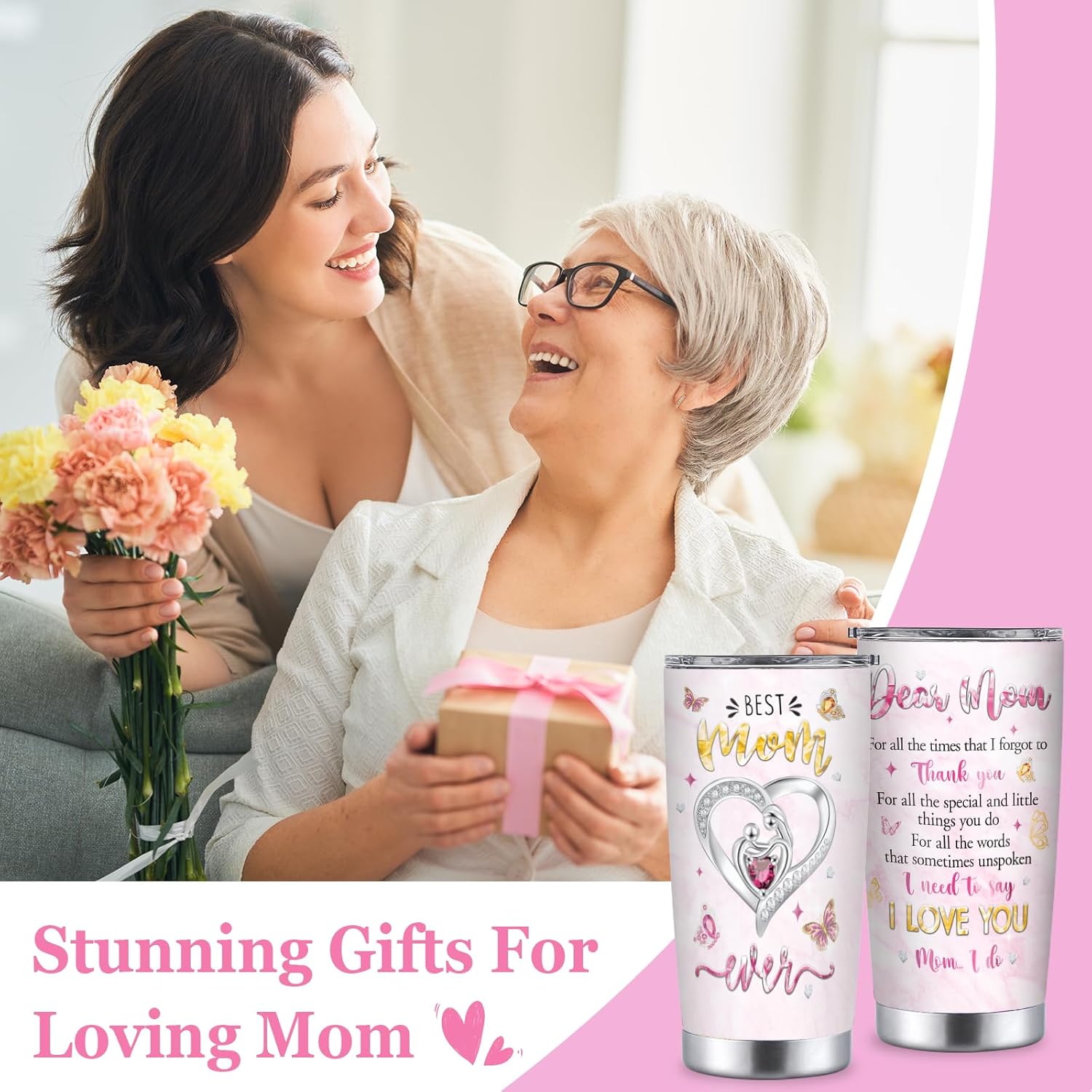Regalos para la mejor mamá del mundo, vaso aislado de 20 onzas, regalos de cumpleaños para mamá de parte de la hija, regalos de Navidad para el día