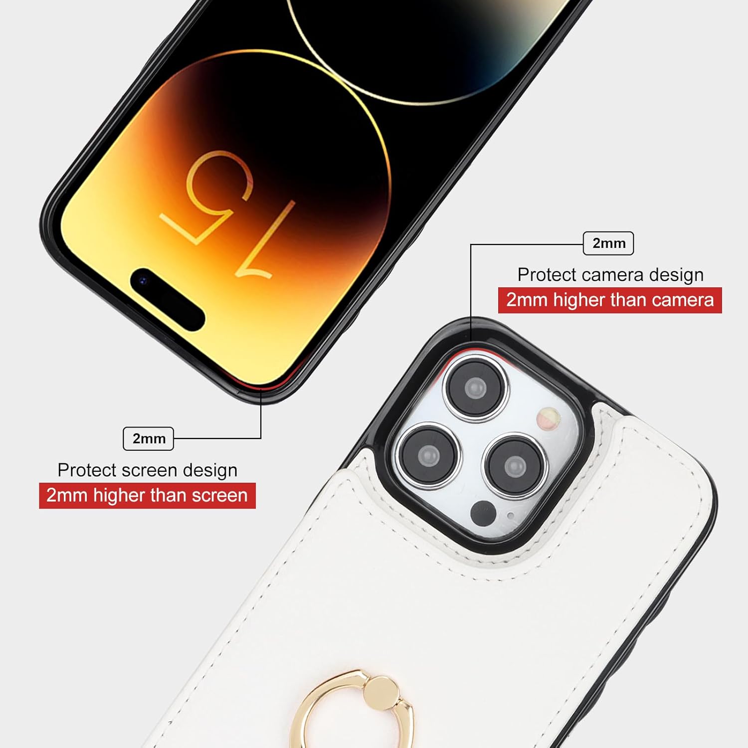 Folosu Funda compatible con iPhone 15 Pro Max con soporte para tarjetas, rotación de 360, soporte de anillo de dedo con función atril, bloqueo RFID,