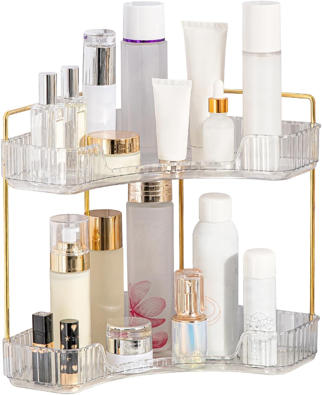 GTI Organizador de mostrador de baño de 2 niveles, organizador de baño multifunción para encimera, organizador de maquillaje para bandeja de