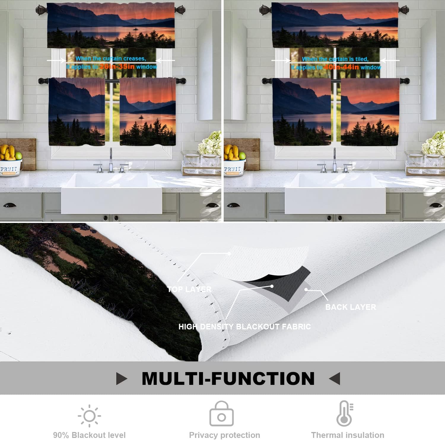 Batmerry Cortinas opacas de poliéster multicapa para sala de estarbaño, 2 unidades de 26 x 24 pulgadas