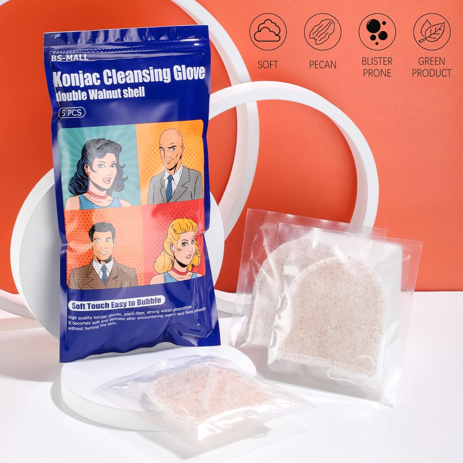 BS-MALL Esponjas faciales de cáscara de nuez, esponjas para limpiar la cara, elimina la suciedad profunda y la almohadilla removedor de maquillaje