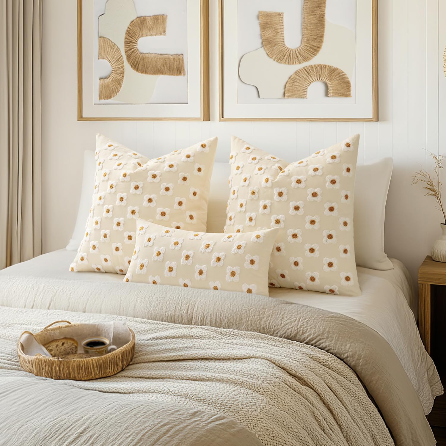 EMEMA Juego de 2 fundas de cojín decorativas de jacquard, diseño de margaritas y sol, flor, jacquard, para sofá, cama, sala de estar y dormitorio,