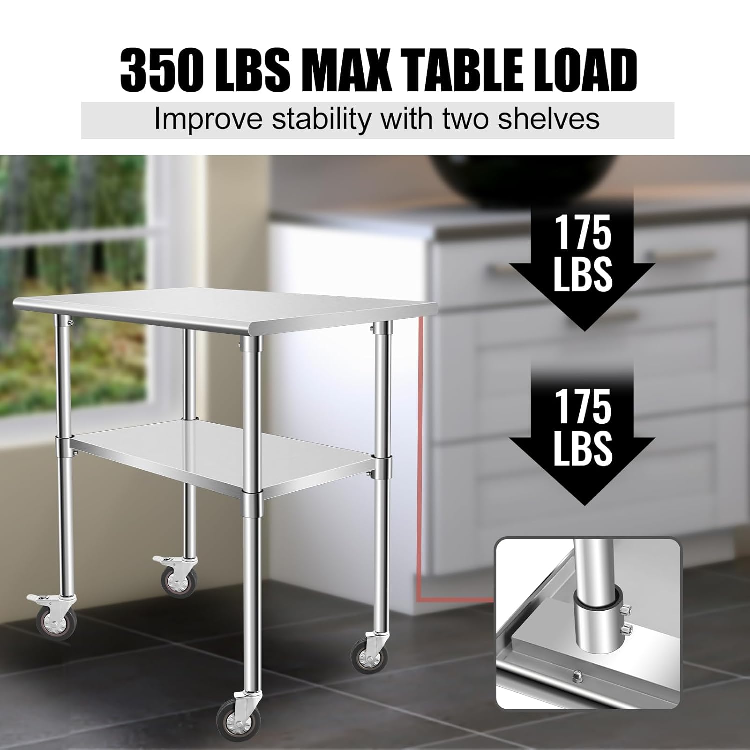 OUKIDR Mesa de trabajo de 36 x 24 pulgadas, mesa de acero inoxidable resistente para preparación con 4 ruedas para cocina comercial, restaurante,