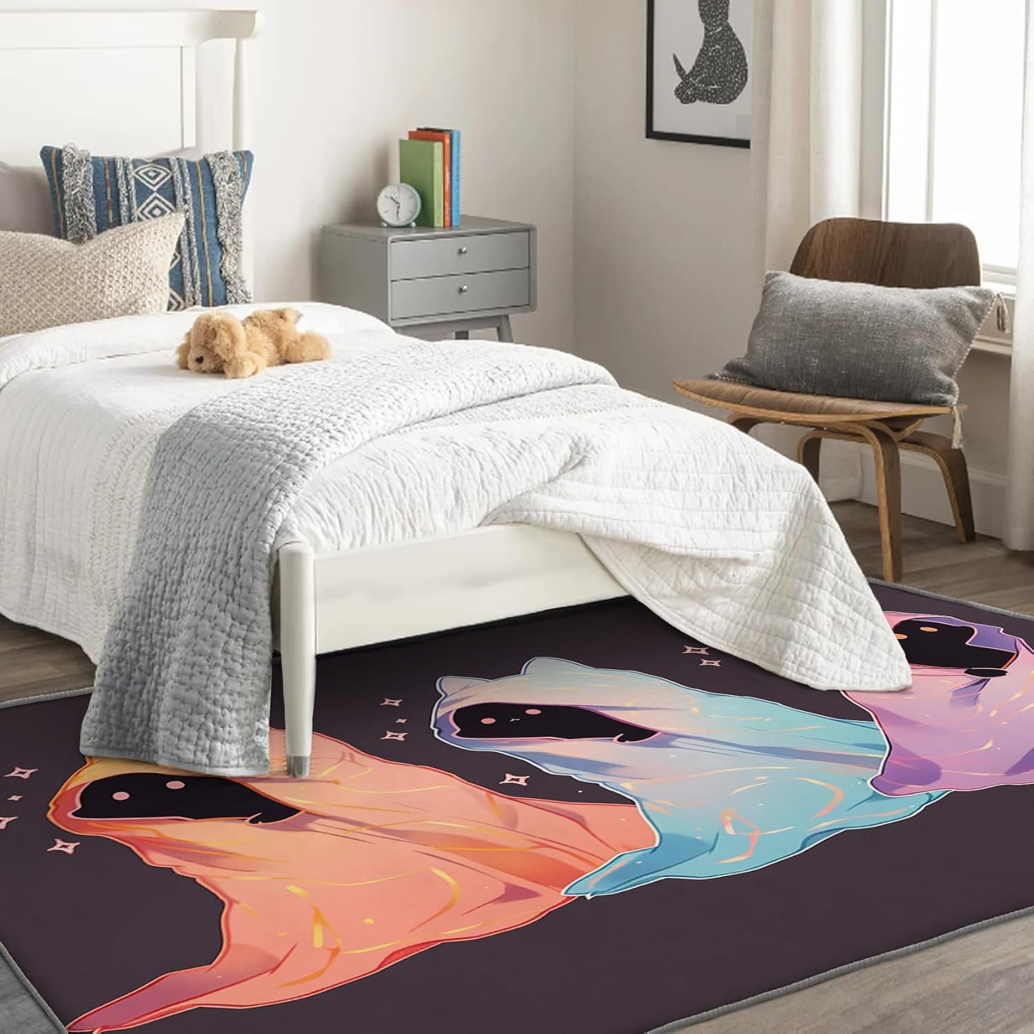 Alfombra fantasma para niños, alfombra de 2 x 3, bonita alfombra para decoración de dormitorio y habitación de niños y niñas, alfombra pequeña con