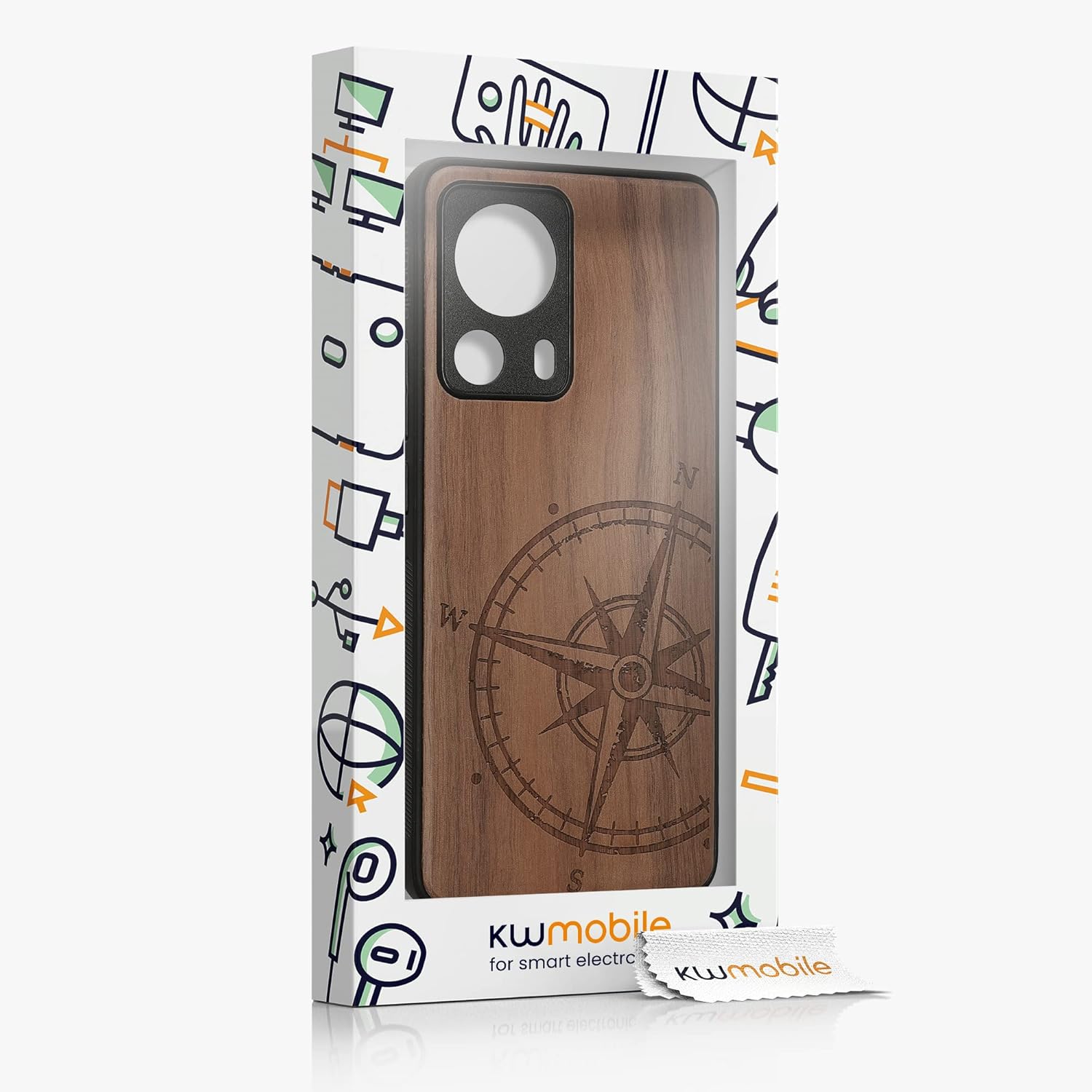 kwmobile Funda de madera compatible con Xiaomi 13 Lite 5G – Funda – Brújula de navegación marrón oscuro