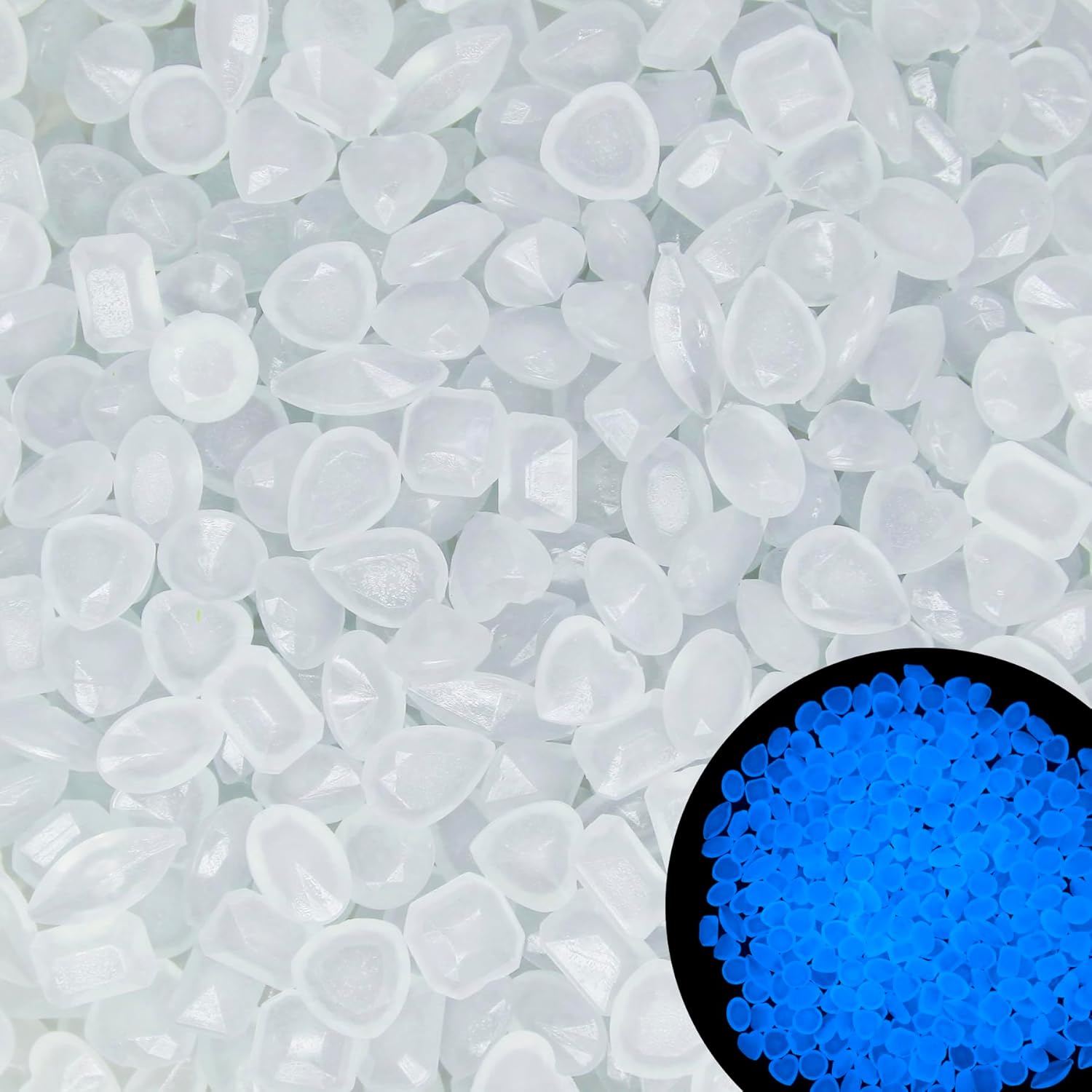 300 piedras decorativas que brillan en la oscuridad para exteriores, piedras luminosas, piedras luminosas en forma de piedras preciosas luminosas