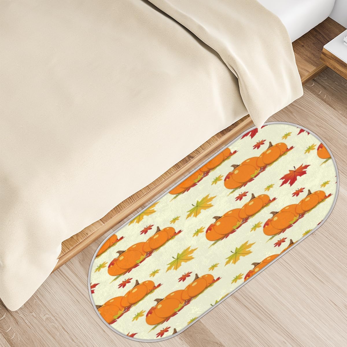 Pumpkins Fall Maple Leaves Memory Foam Bathroom Rug Runner Soft Cozy Bath Rug Water Absorbent Non-Slip Bathroom Mat Thick Velvet Shower Mat Bath Mat