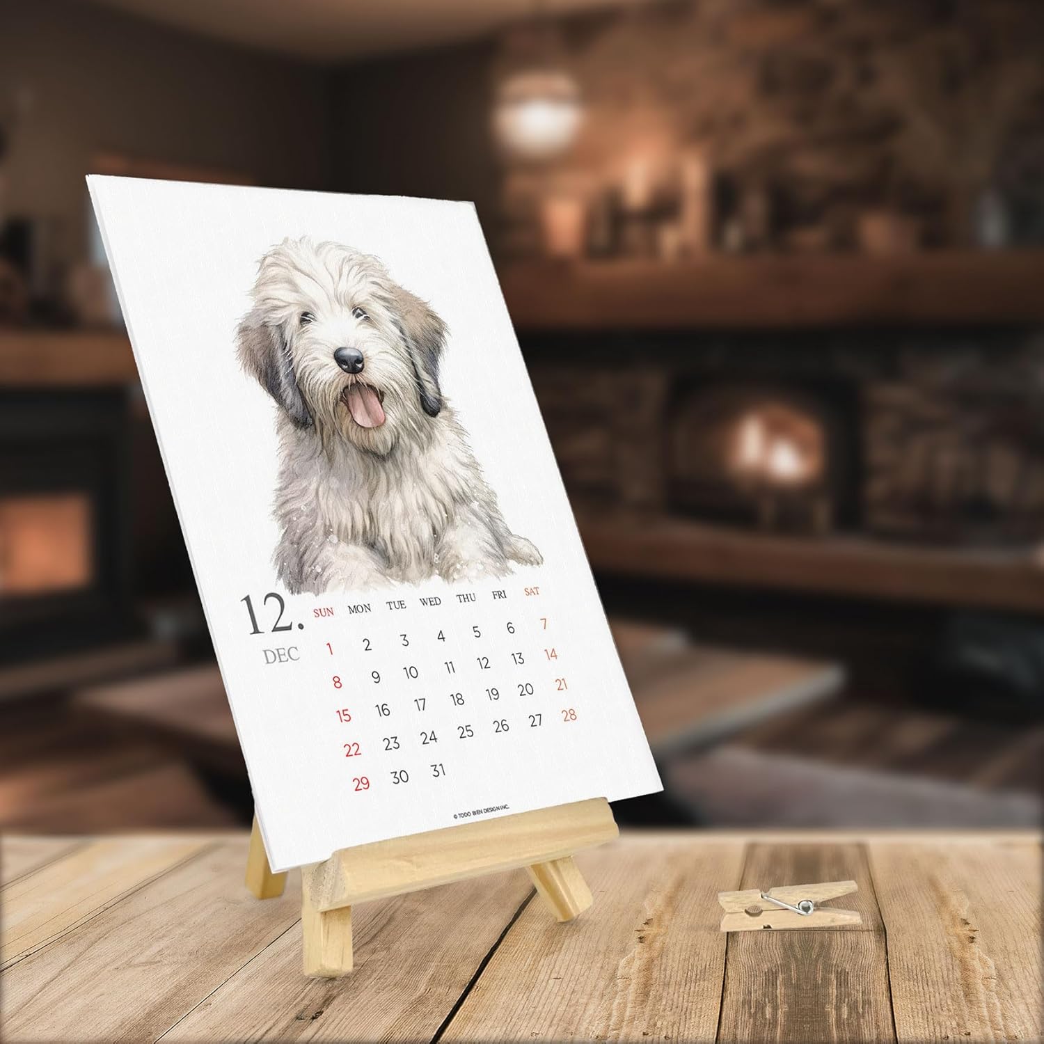 Calendario de escritorio 2024  Fabricado en Estados Unidos, diseñado por artistas locales  con soporte de caballete de madera calendario mensual