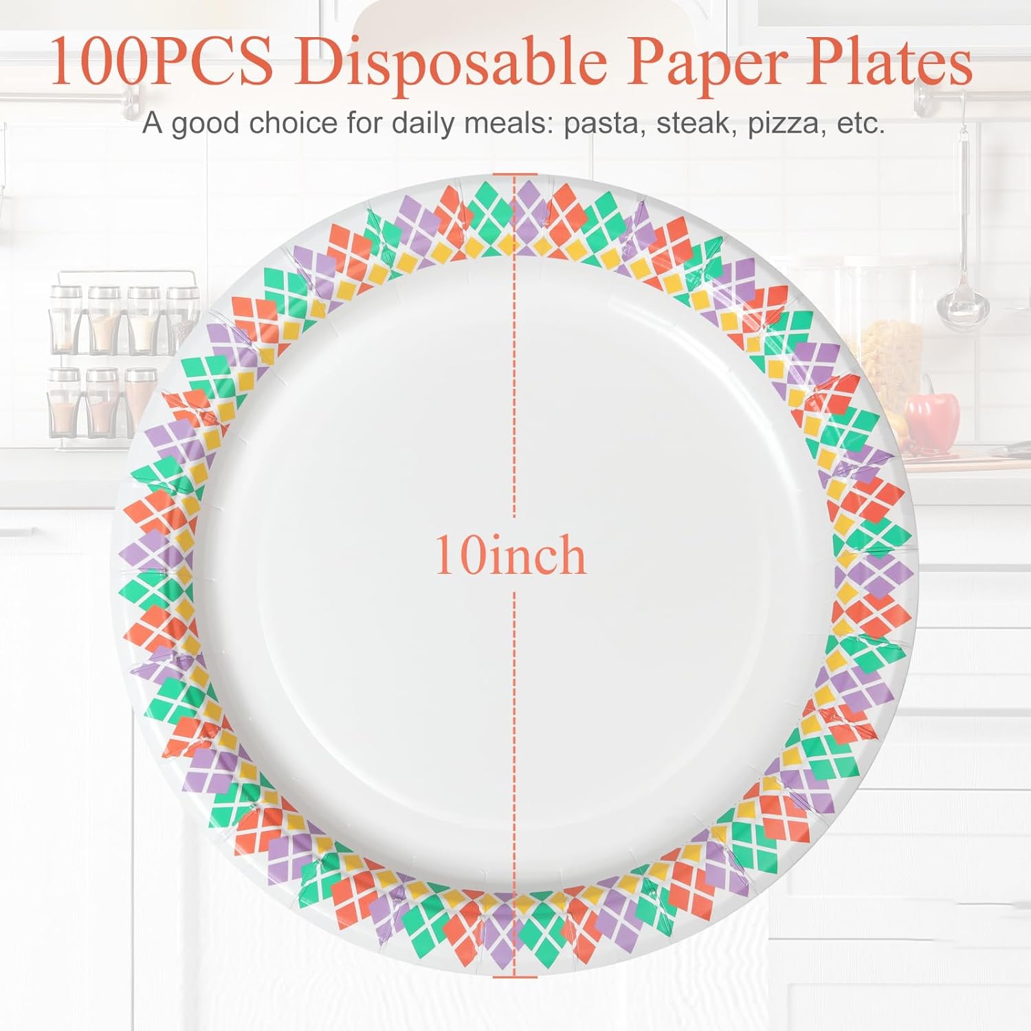 10 inch Paper Plates 100 Count Soak Proof, Cut Proof, Microwave Safe Heavy Duty Printed Disposable Plate for Everyday Use