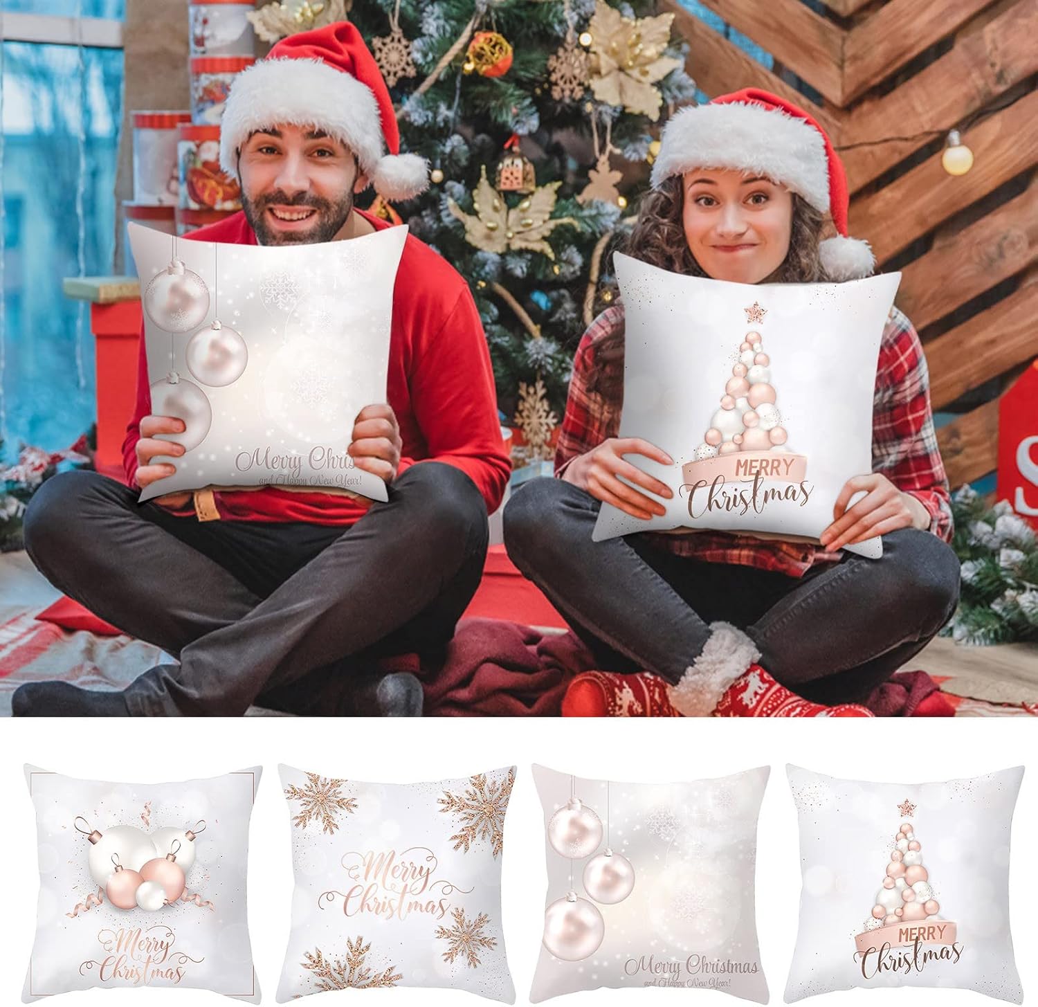 Wtosuhe Juego de 4 fundas de almohada navideñas de 18 x 18 pulgadas, fundas de almohada decorativas de Navidad de granja, decoración del hogar para