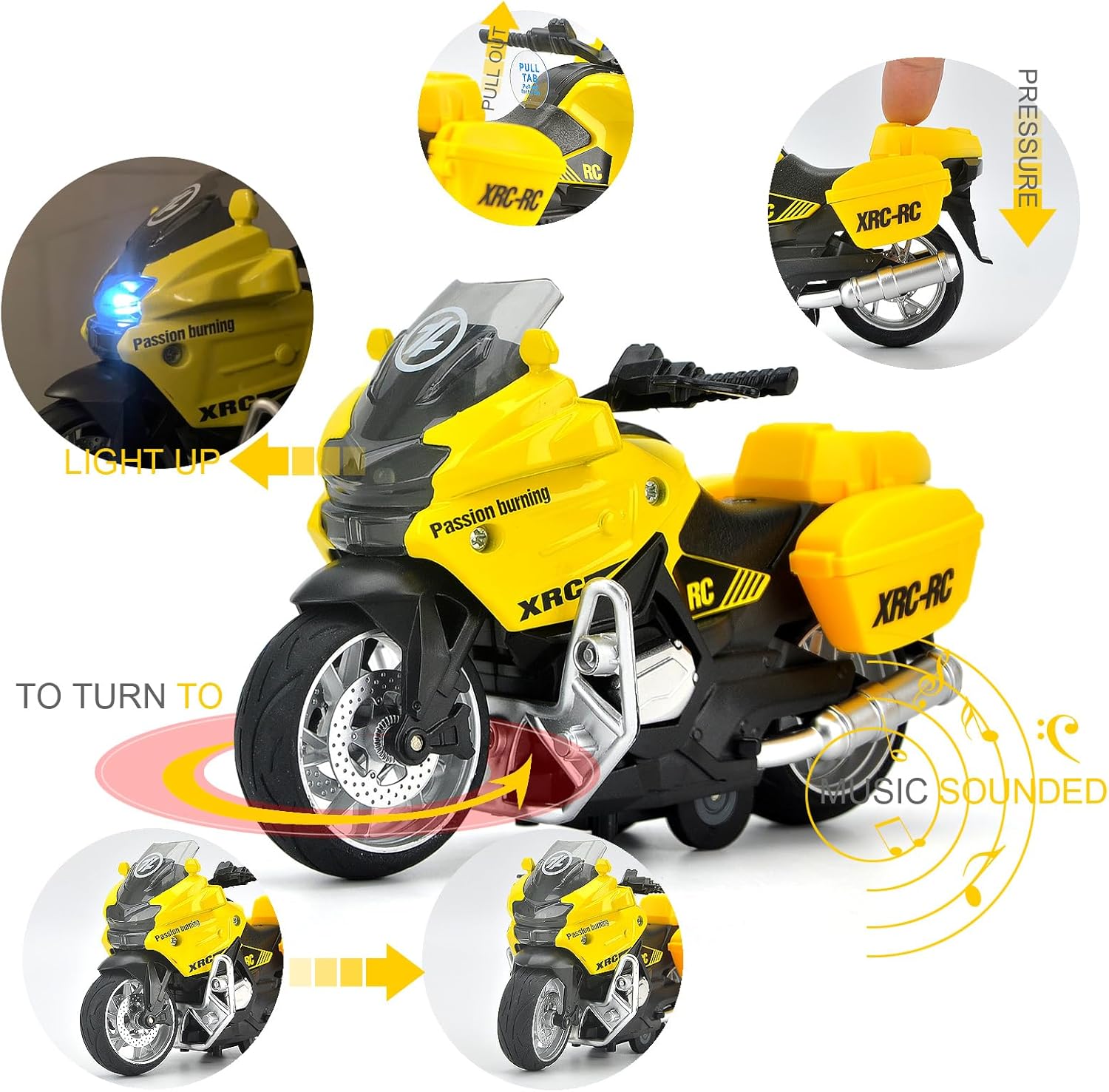 ACROFEK Juguetes de motocicleta de aleación con sonido y luz, juguetes de motocicleta fundidos a presión para niños de 3 a 5 años, gran motocicleta