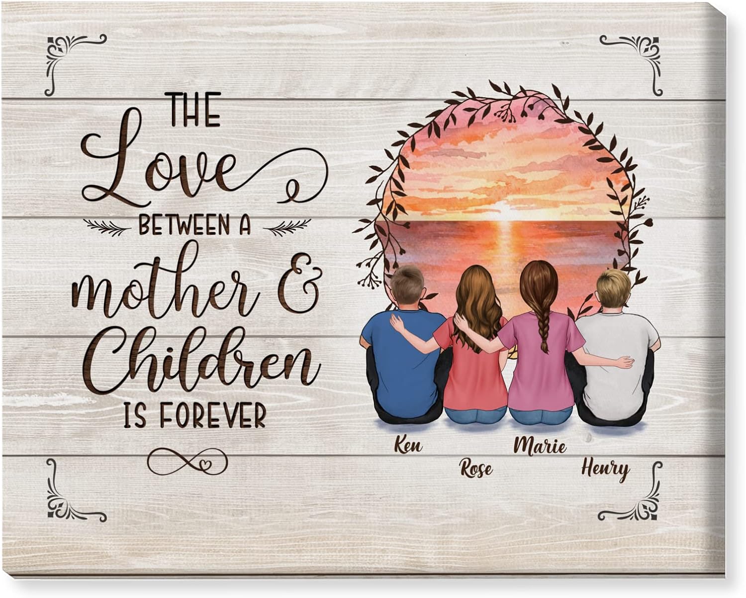 Gossby Lienzo personalizado envuelto para mamá, amor entre madre e hijos es para siempre, regalo personalizado para mamá de 1 hija y 2 hijos con