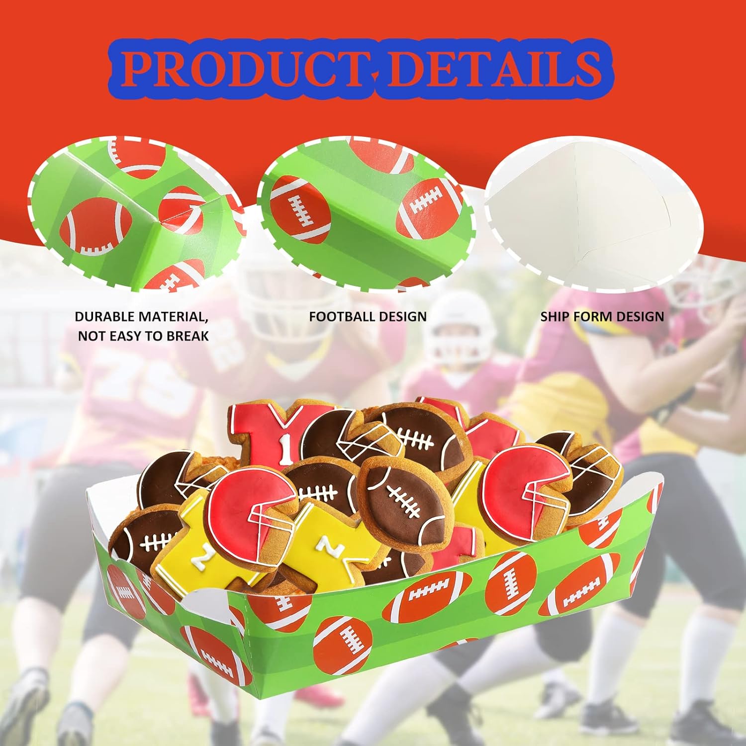 100 bandejas de papel de fútbol para alimentos, bandejas para nachos, cuencos de papel de fútbol para fiestas, suministros de fiesta de fútbol,
