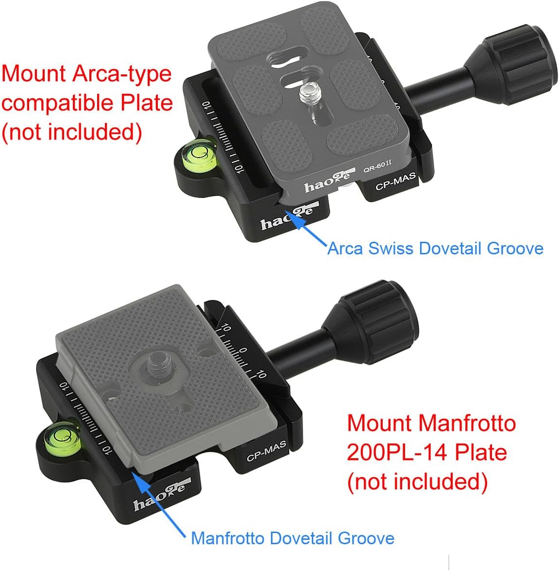 Haoge CP-MAS Tornillo Perilla Adaptador Soporte para Liberación Rápida Placa QR Cámara Trípode Cabeza Esfera Monopod Cabeza Bola Ajuste Arca Swiss y
