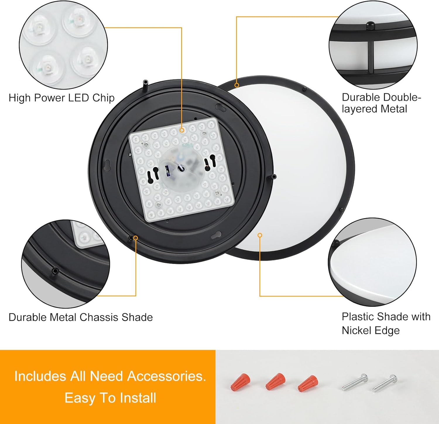 DLLT – Lámpara de techo LED moderna de 24 W con control remoto, regulable de 10 pulgadas, lámpara de techo redonda negra para dormitorio, cocina,