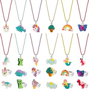 SOTOGO Juego de 24 collares y anillos para niñas, regalo colorido, recuerdos de fiesta, amistad, juego de disfraces, joyería para niños pequeños, SOTOGO Juego de 24 collares y anillos para niñas, regalo colorido, recuerdos de fiesta, amistad, juego de disfraces, joyería para niños pequeños,