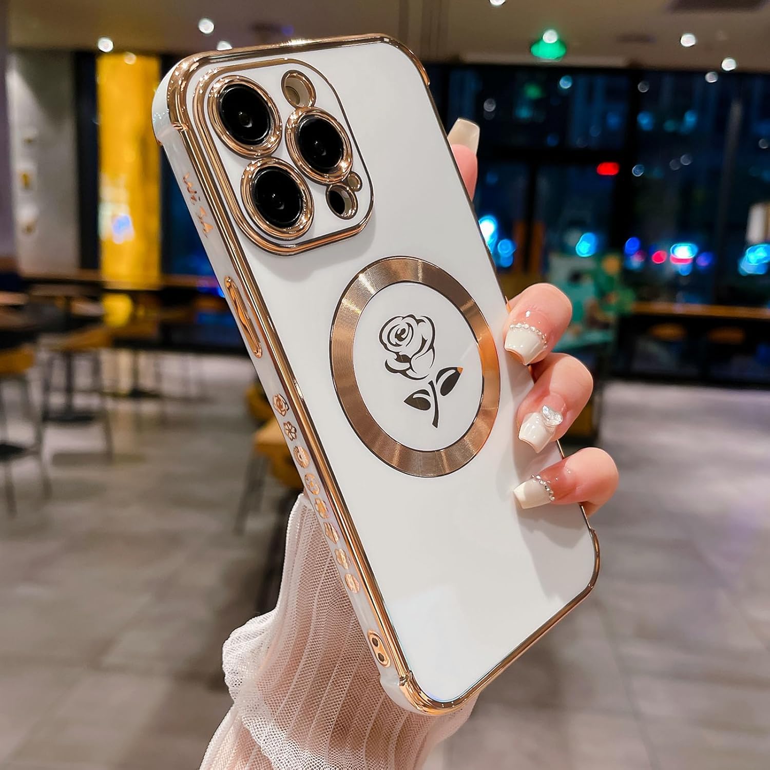 SPOBIT Funda magnética para iPhone 14 Pro Max, compatible con Magsafe, funda floral de rosa de hadas para mujeres y niñas, funda delgada suave y