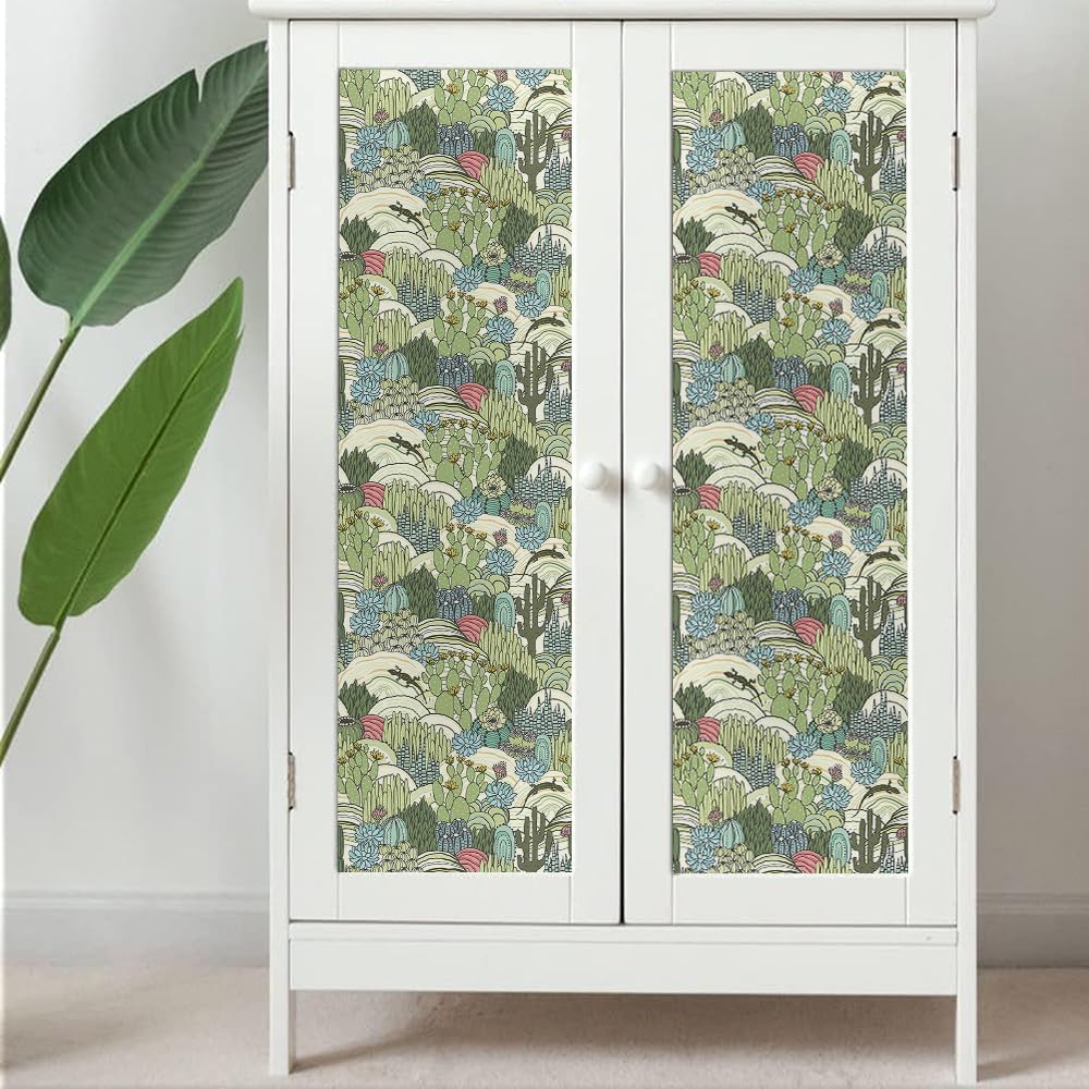 Papel tapiz con diseño de cactus verdes, animales del bosque, fácil de despegar, con diseño de lagarto, autoadhesivo, extraíble, para armario de