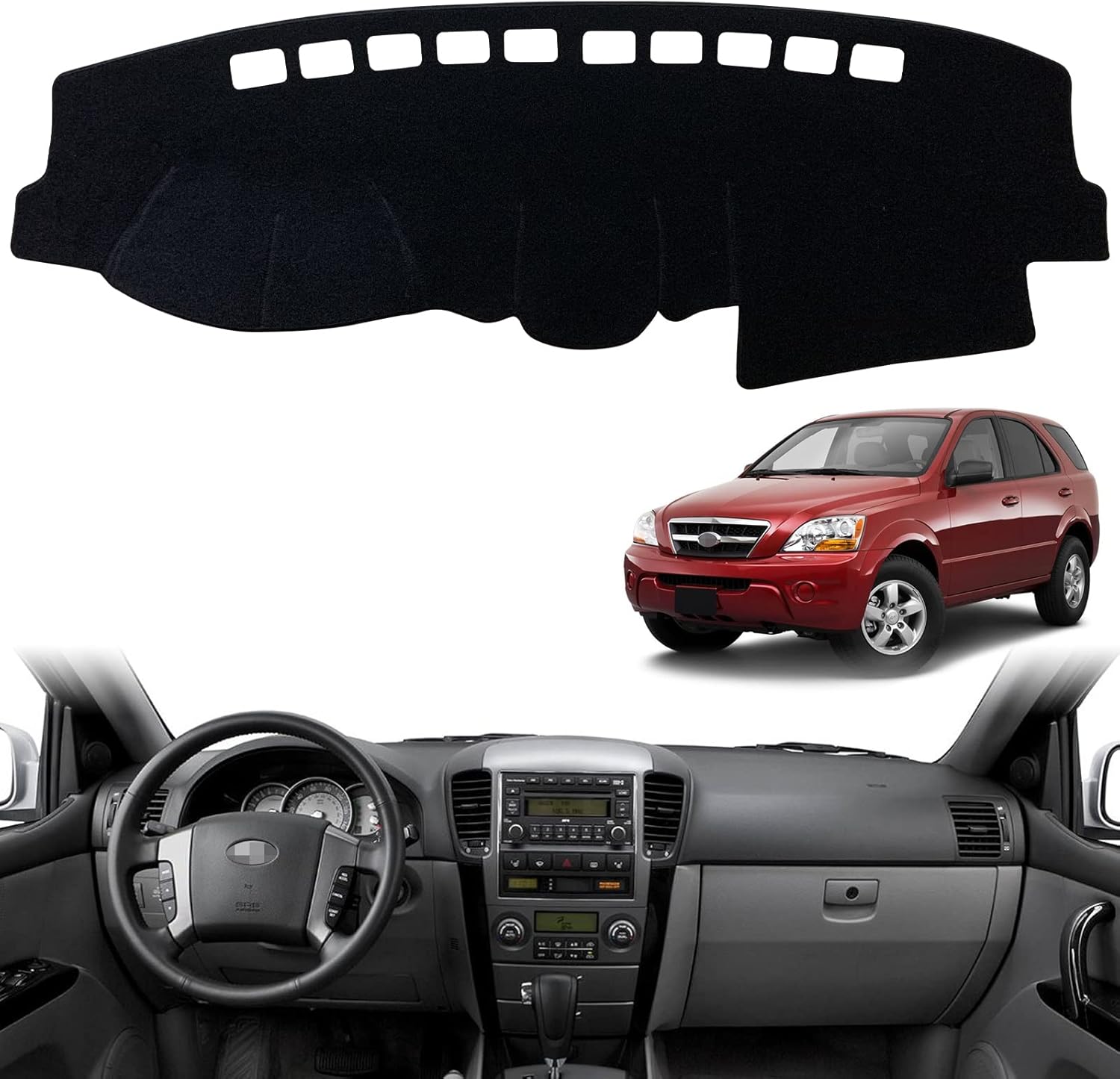 Tapete antideslizante para tablero de instrumentos compatible con Kia Sorento 2004-2009 Protector solar (2004-2009)