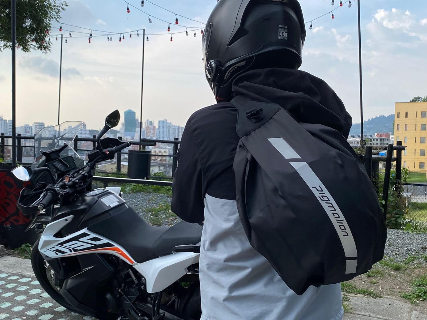Pigmalion Bolsa para casco de motocicleta  Cinturón innovador y plegable para llevar casco  La alternativa de mochila inteligente para motocicleta