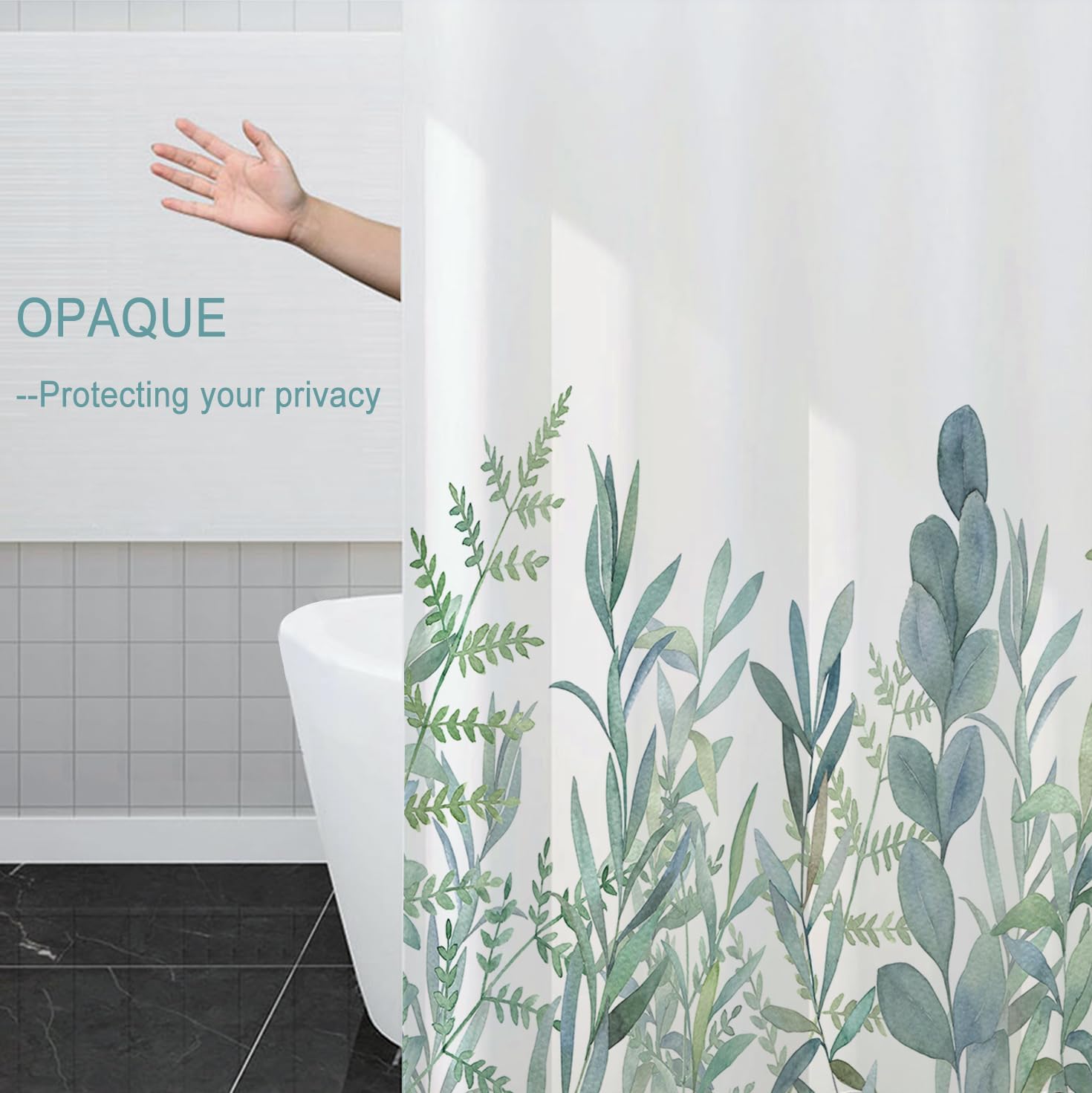 Cortina de ducha de plantas verdes, 72 x 72 pulgadas, hermoso diseño de hojas, decoración de baño, juego de cortina de ducha de tela impermeable con