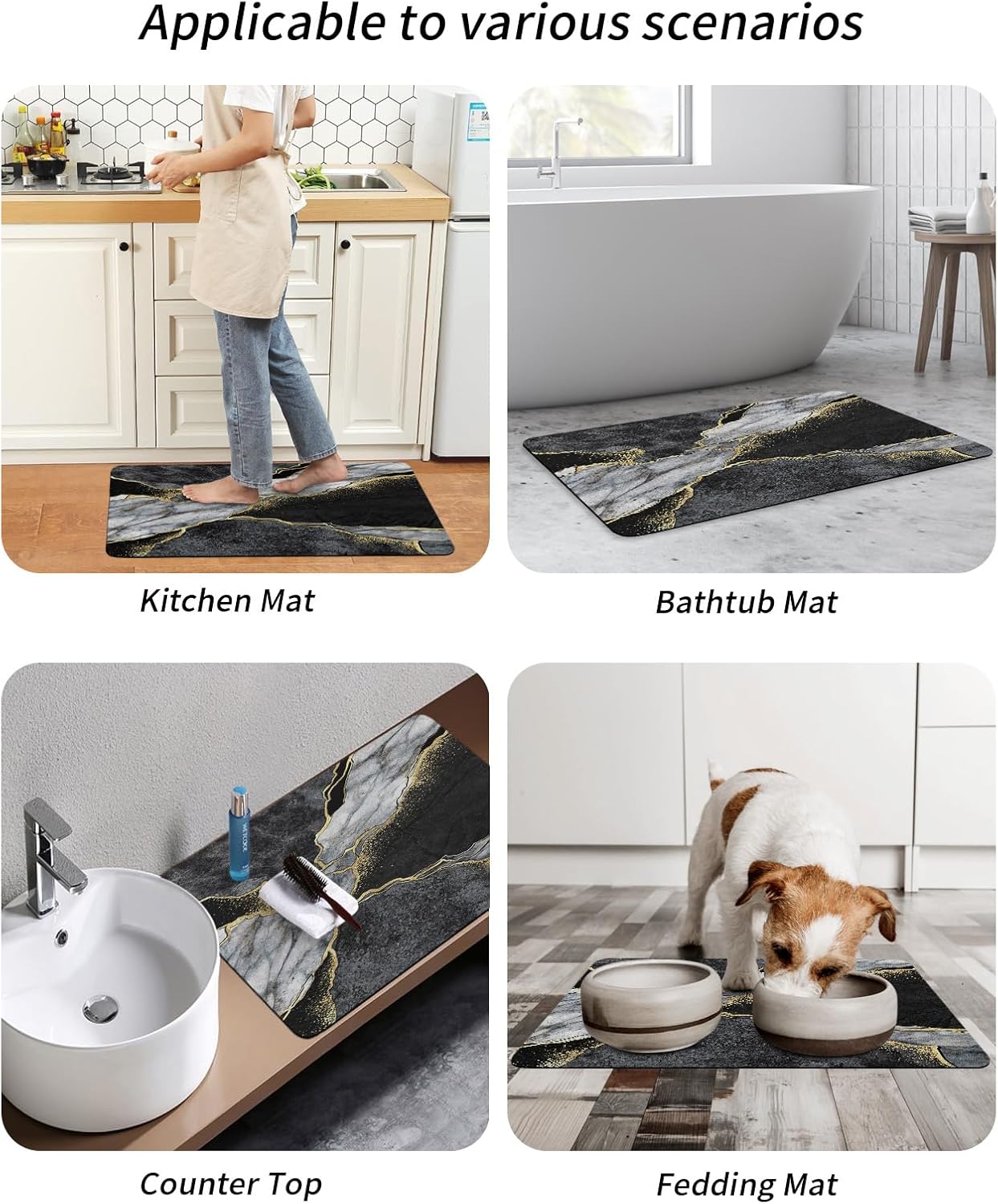 Alfombras de baño de mármol negro para baño, antideslizantes, lavables, súper absorbentes, de secado rápido, tapetes de baño de lujo con grietas