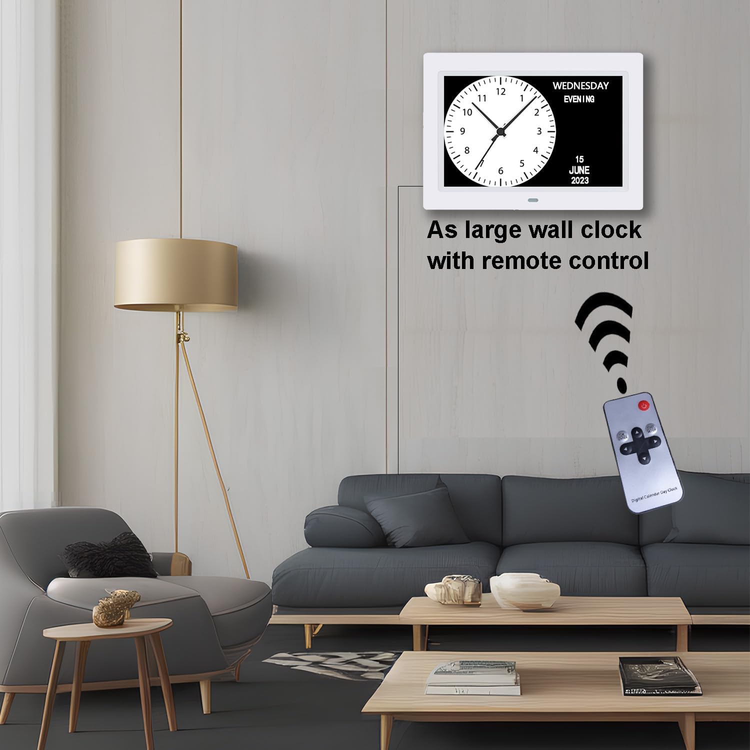 Reloj digital blanco de 9 pulgadas con 3 pantallas, regulable automático, hora de 1224 horas, fecha, semana, mes, año, 12 alarmas, 3 recordatorios,