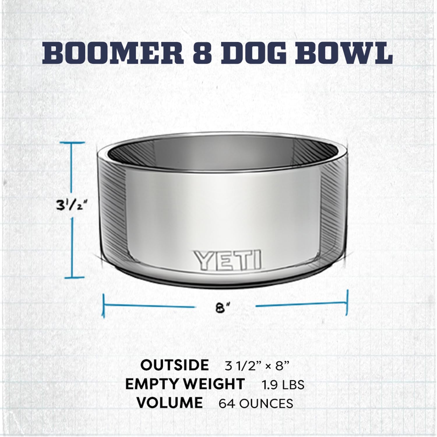 YETI Boomer 8 – Cuenco antideslizante de acero inoxidable para perros, capacidad para 64 onzas, verde azulado agave