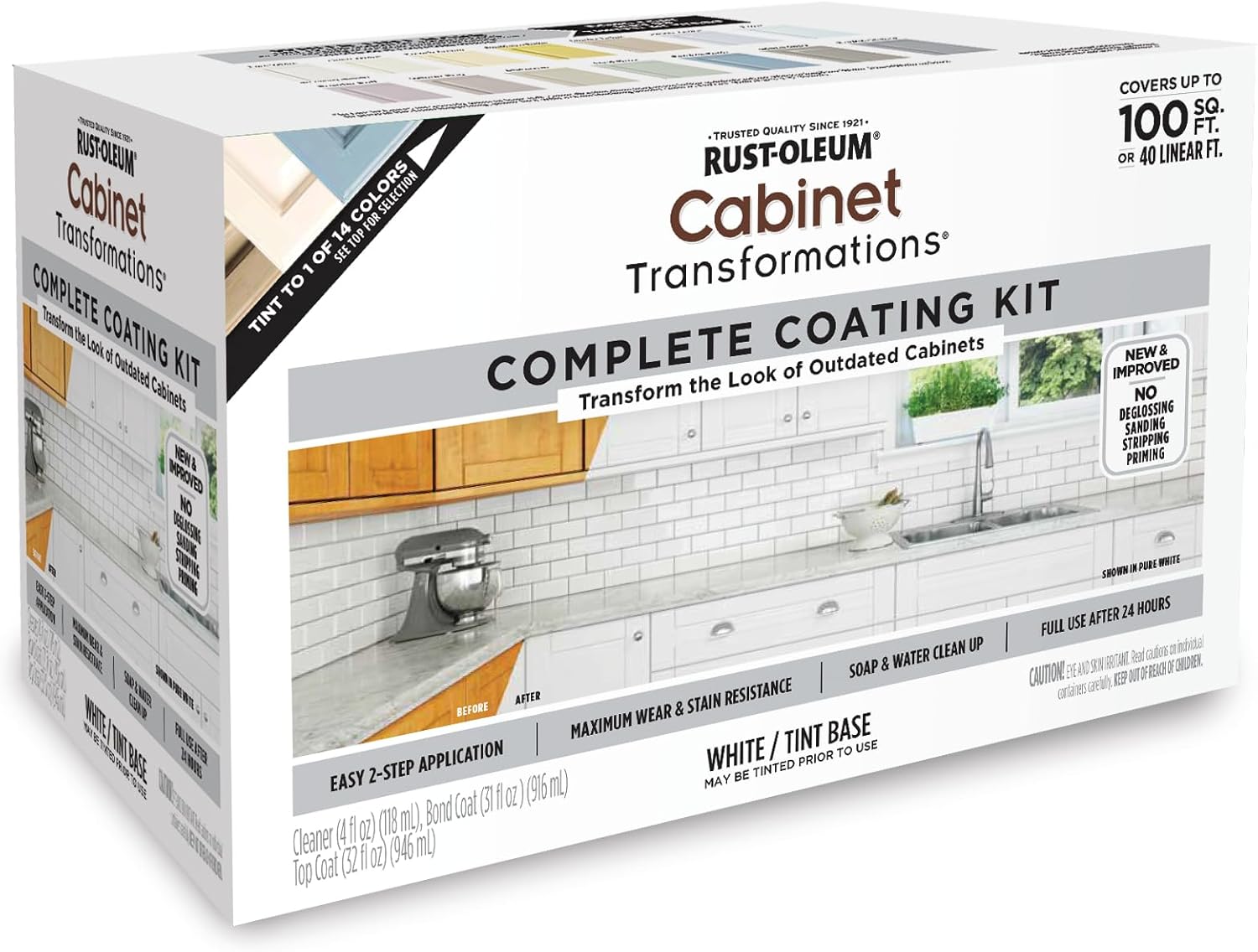 Rust-Oleum 374678 Kit de transformación de gabinete, blanco puro, 0.50 galones (paquete de 1)