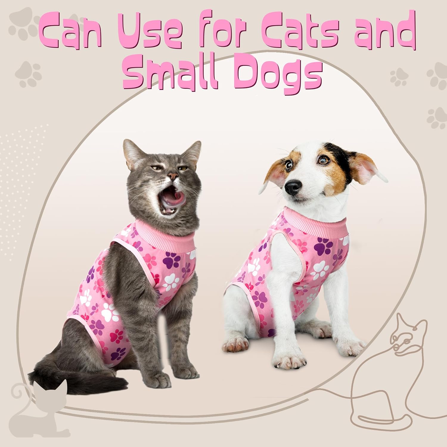 Traje de recuperación para gatos traje de recuperación de cirugía de gato rosa para mujer con diseño de huellas – Traje de recuperación de gato