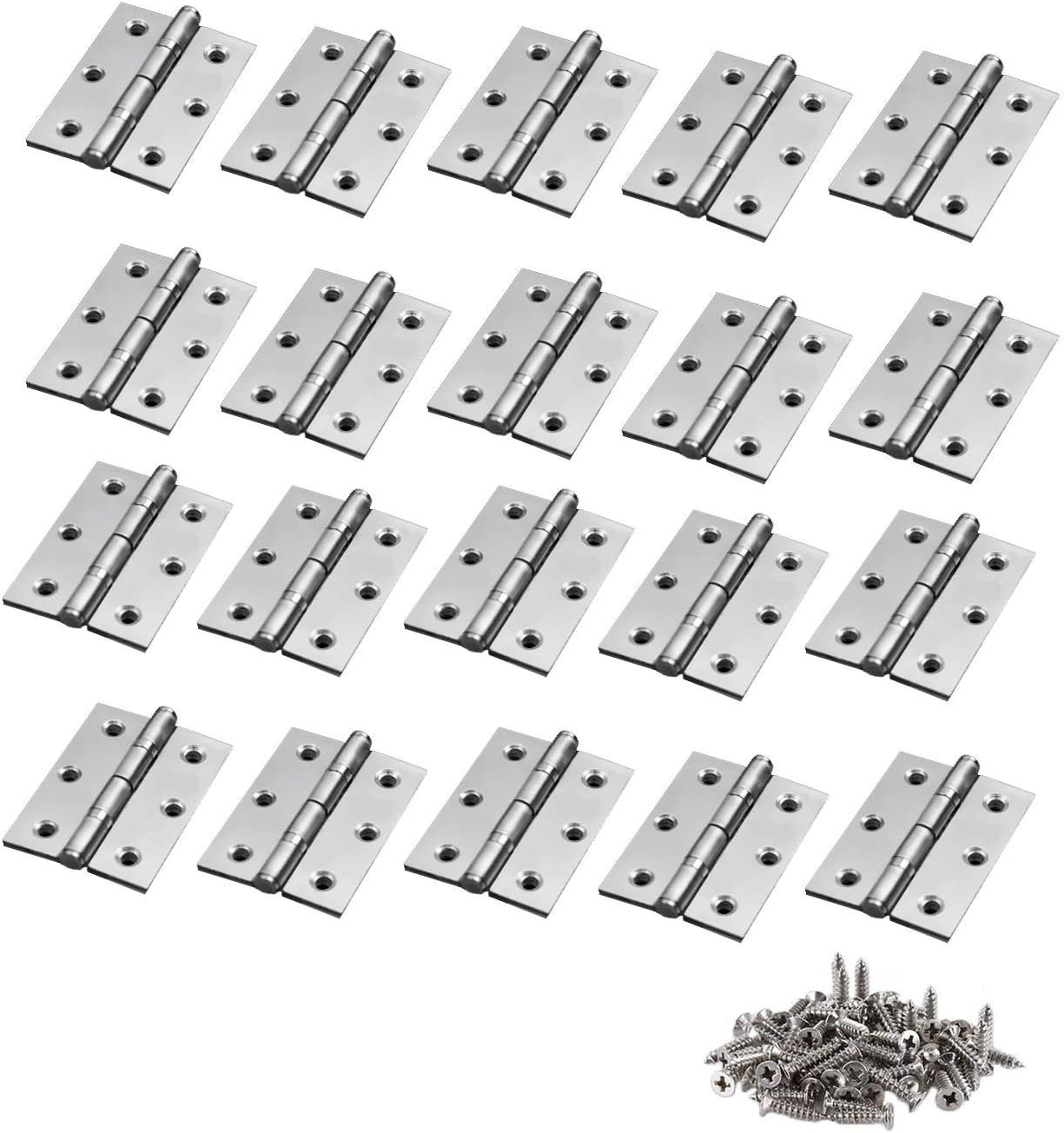 TamBee 20 bisagras plegables de 1.7 pulgadas para armario, armario, puerta, muebles para el hogar, acero inoxidable, tono plateado, 20 unidades